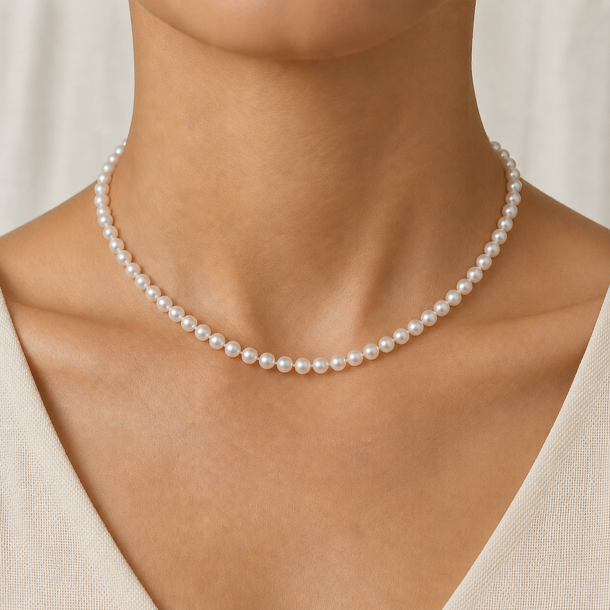 7-7.5mm Freshwater Pearl Necklace In 14K Gold