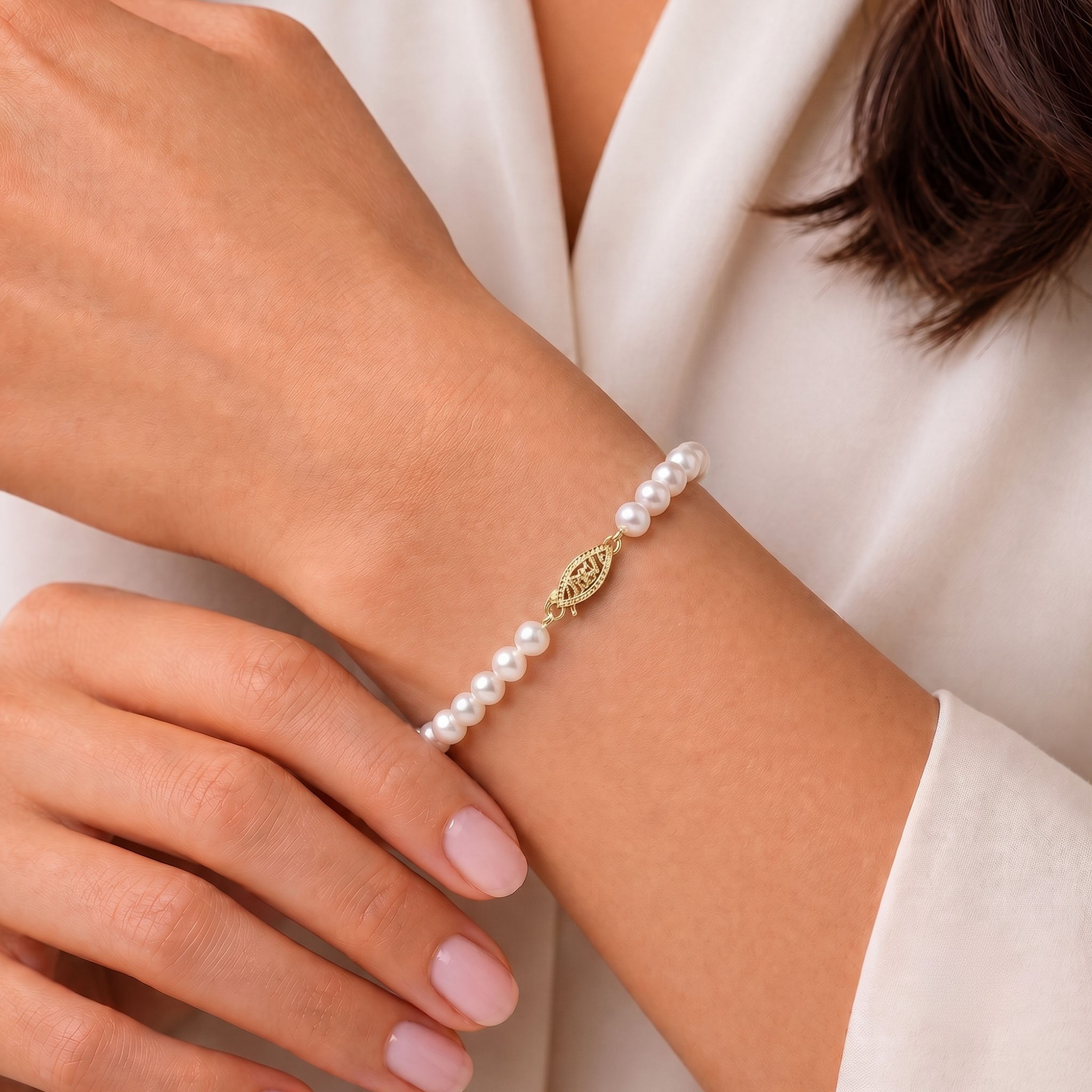 8-8.5mm Freshwater Pearl Bracelet In 14K Gold