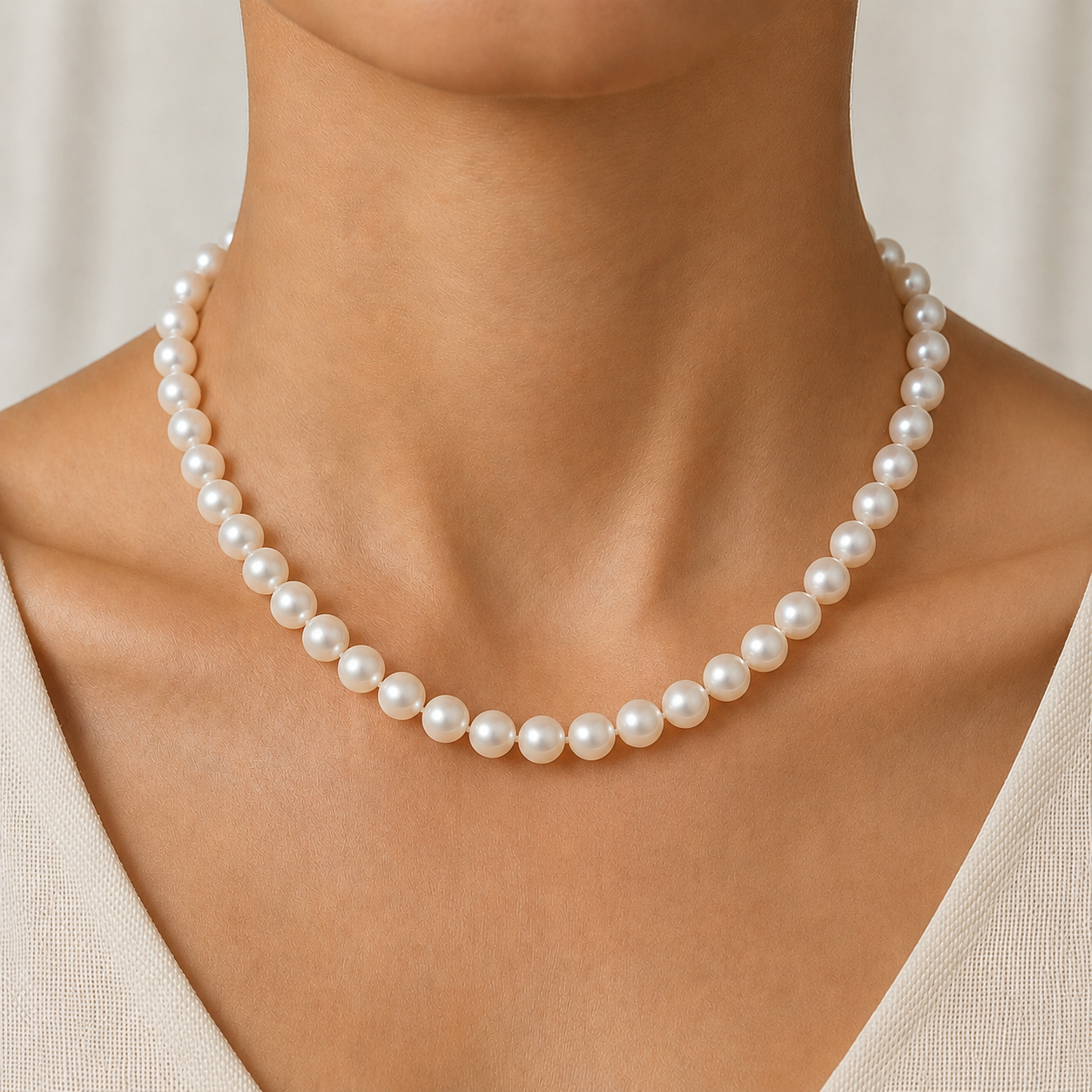 8-8.5mm Freshwater Pearl Necklace In 14K Gold