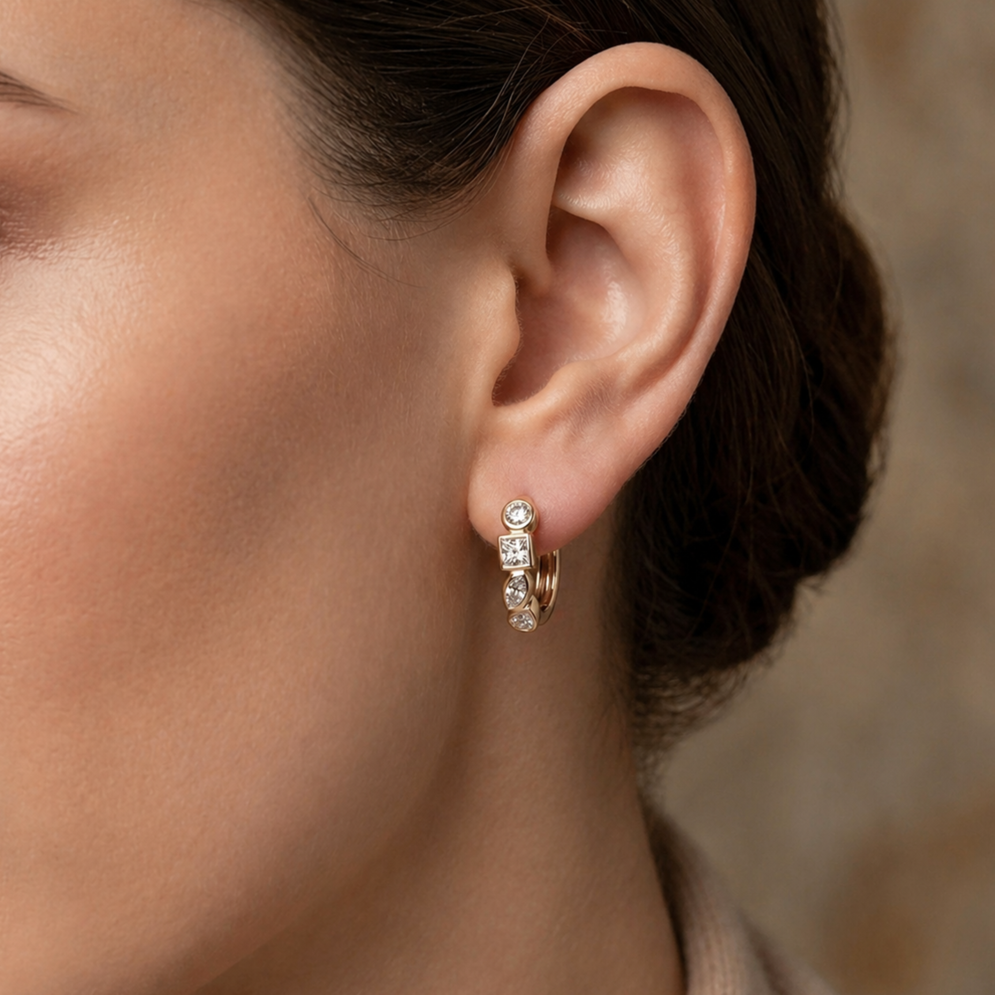 Abstract Diamond Huggie Earrings in 14K Gold