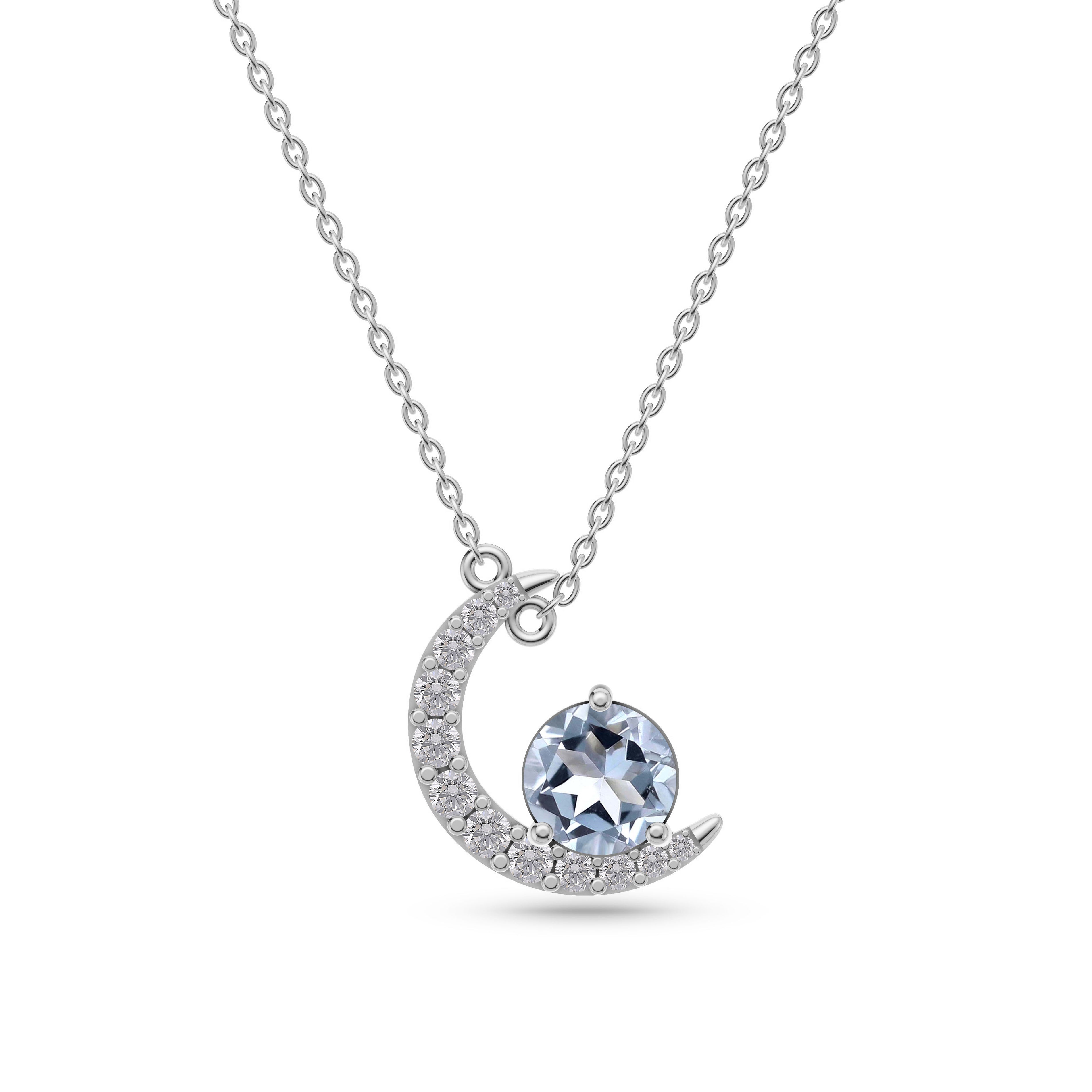 Aquamarine Crescent Moon Pendant In 14K Gold