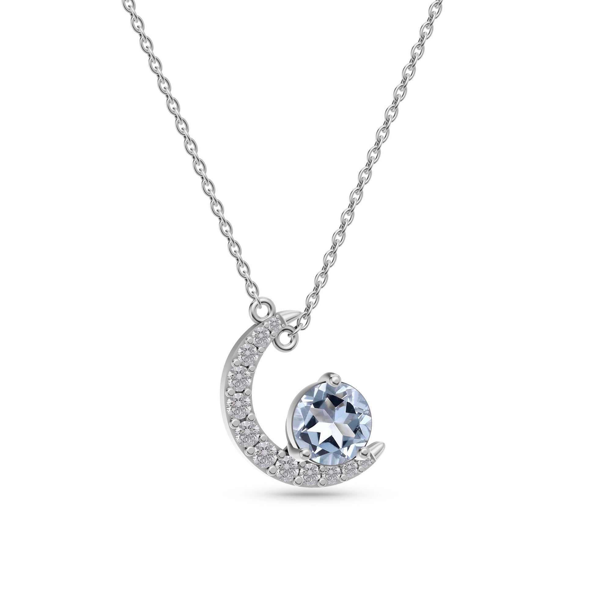 Aquamarine Crescent Moon Pendant In 14K Gold