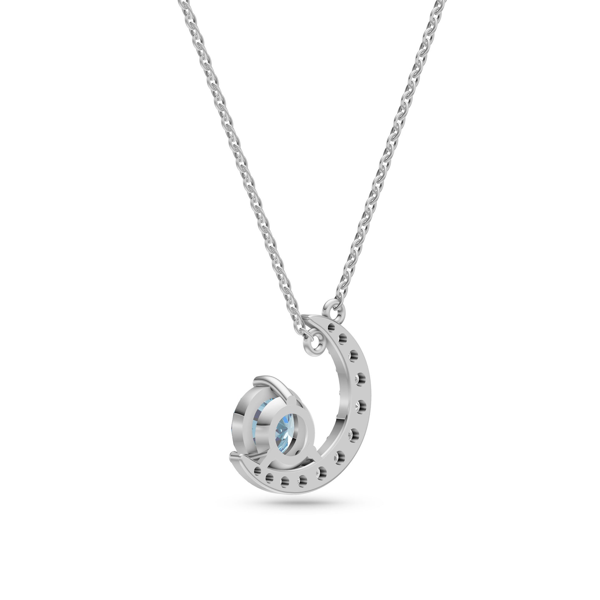 Aquamarine Crescent Moon Pendant In 14K Gold