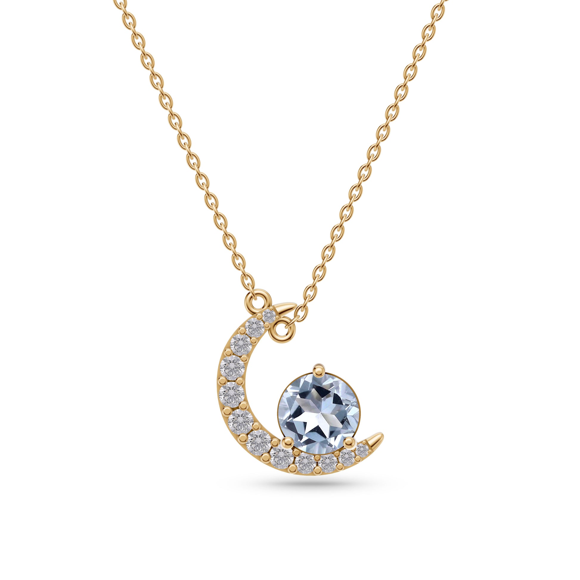 Aquamarine Crescent Moon Pendant In 14K Gold
