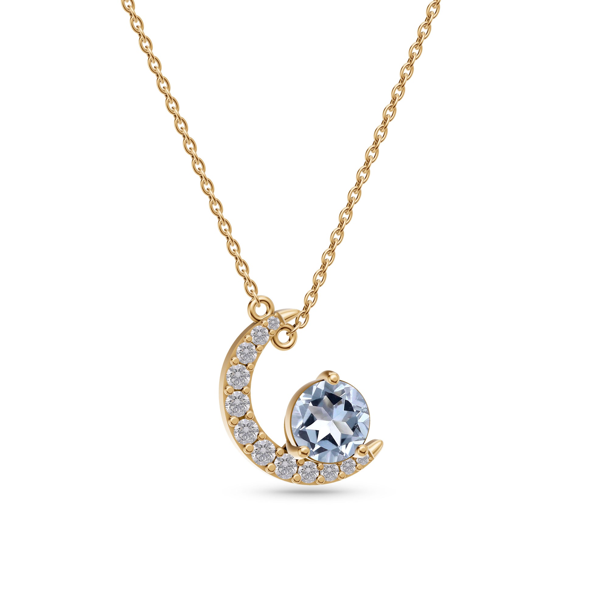 Aquamarine Crescent Moon Pendant In 14K Gold