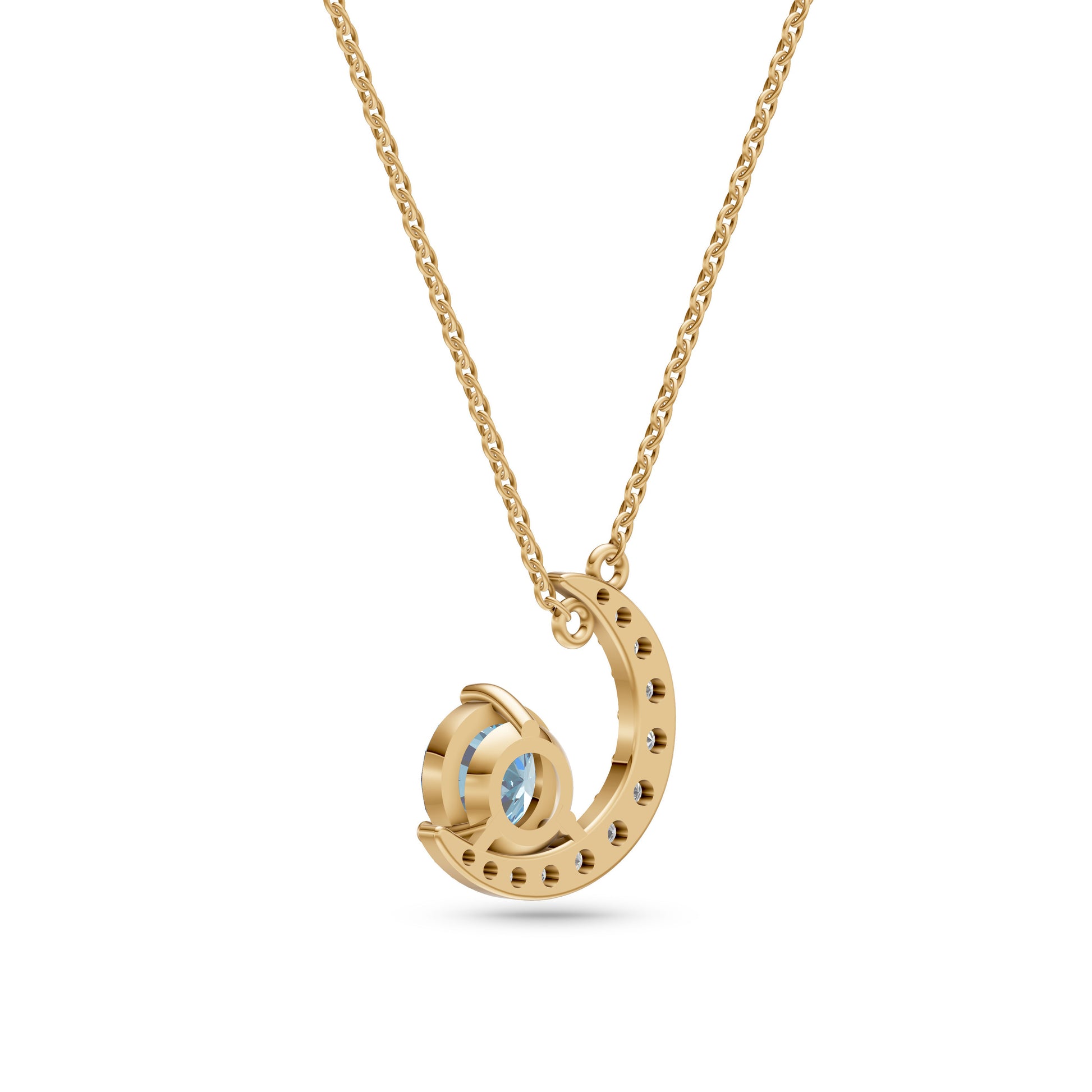 Aquamarine Crescent Moon Pendant In 14K Gold