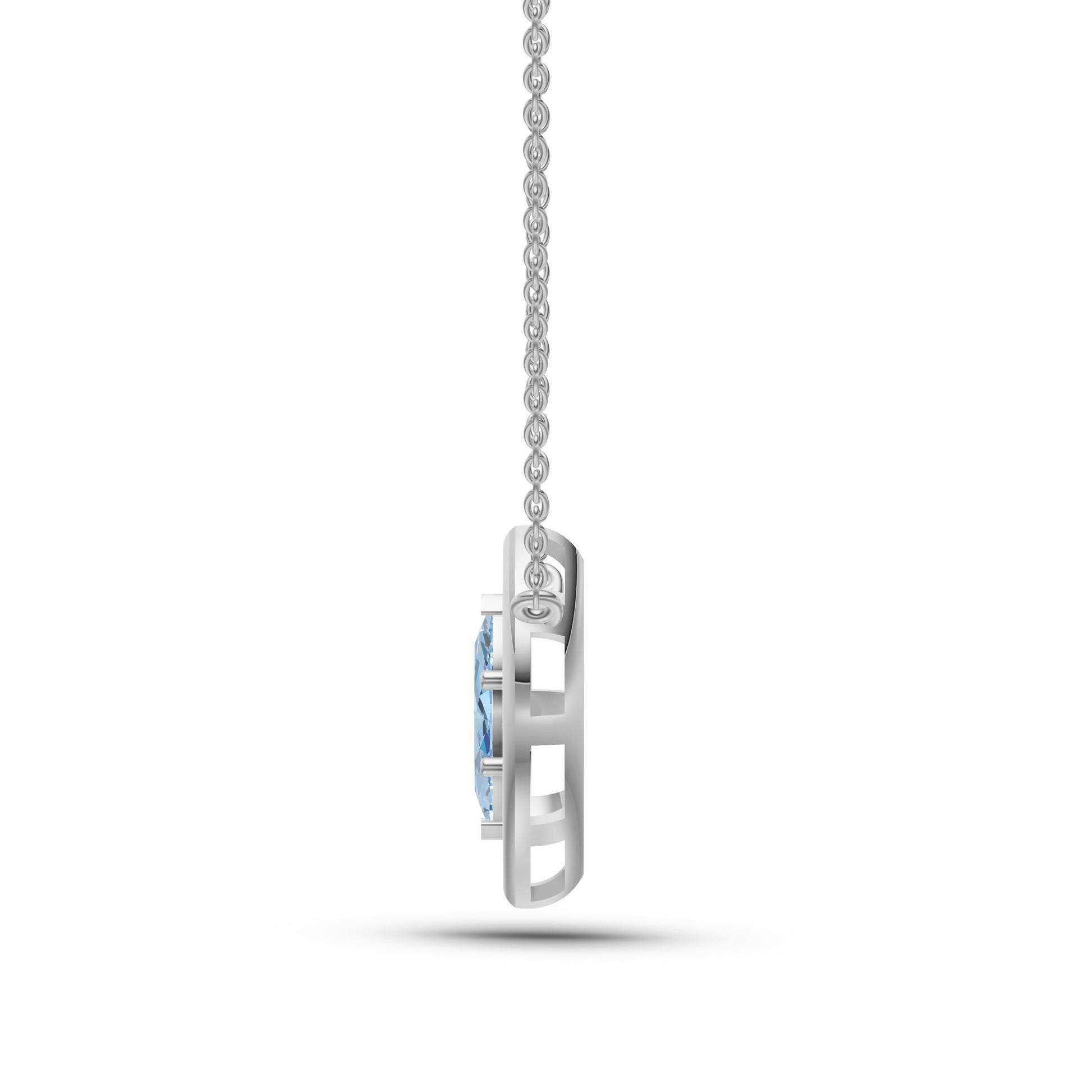 Aquamarine & Diamond Halo Pendant Necklace In 14K Gold