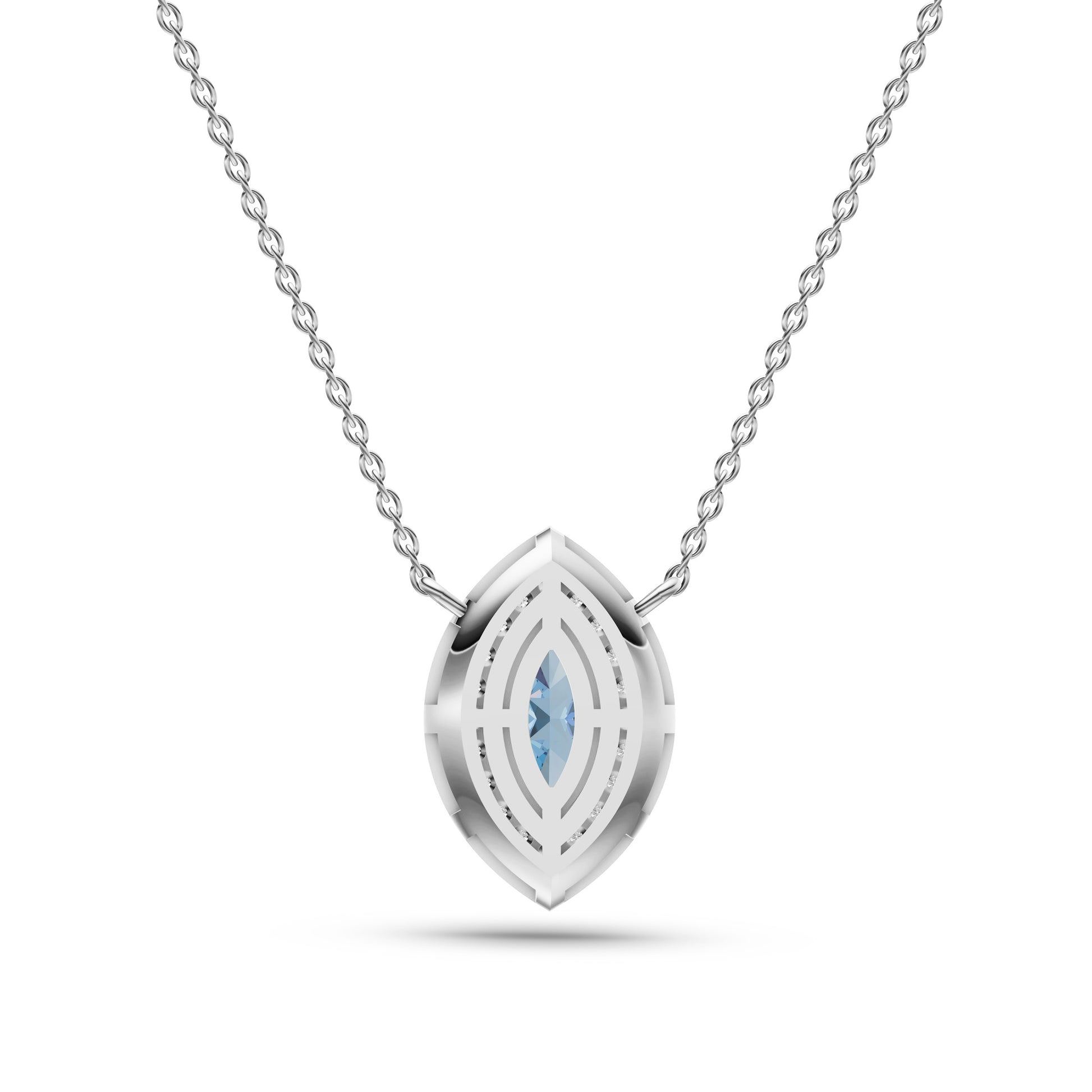 Aquamarine & Diamond Halo Pendant Necklace In 14K Gold