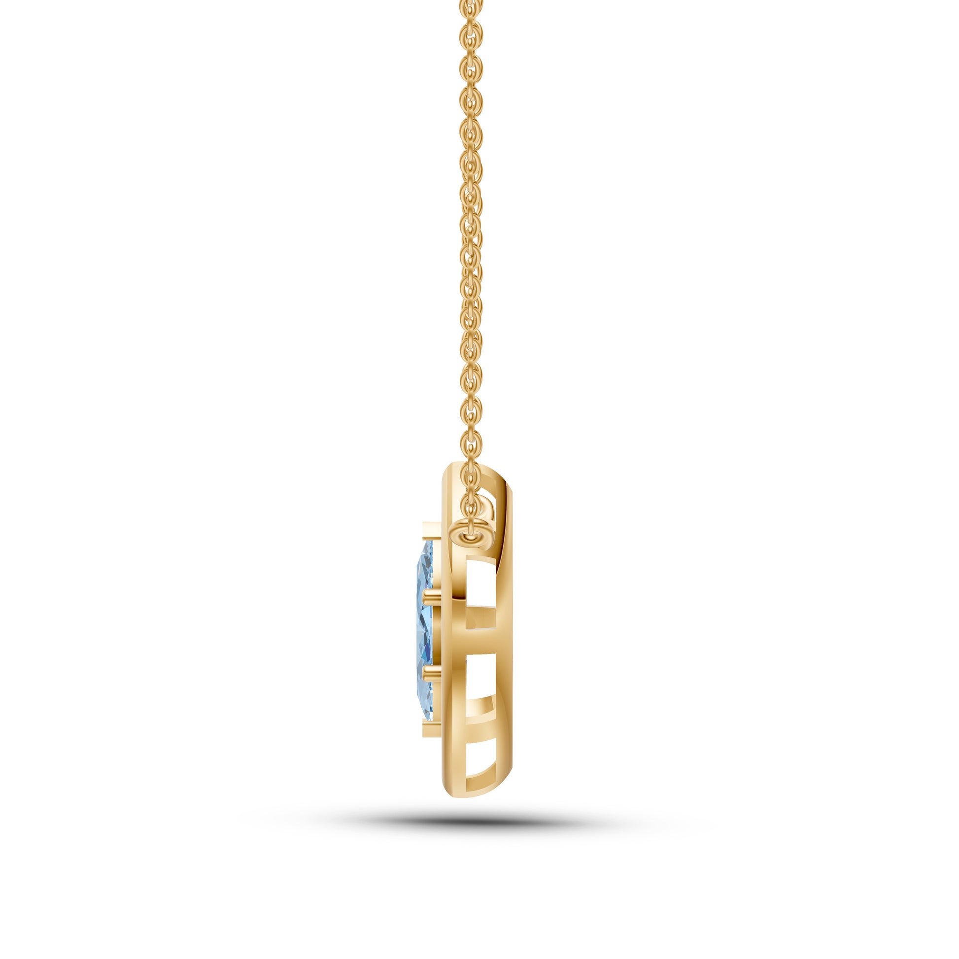 Aquamarine & Diamond Halo Pendant Necklace In 14K Gold