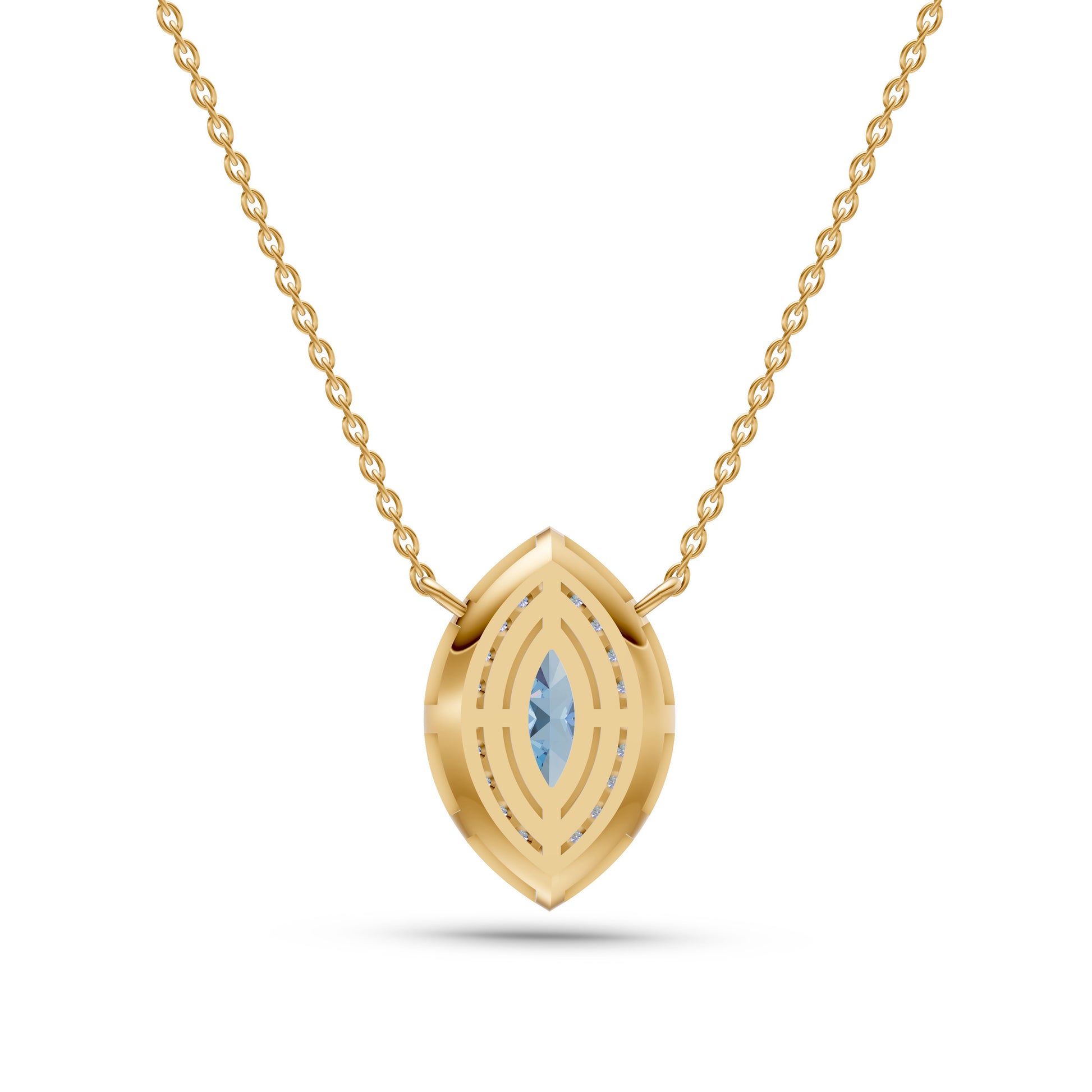 Aquamarine & Diamond Halo Pendant Necklace In 14K Gold