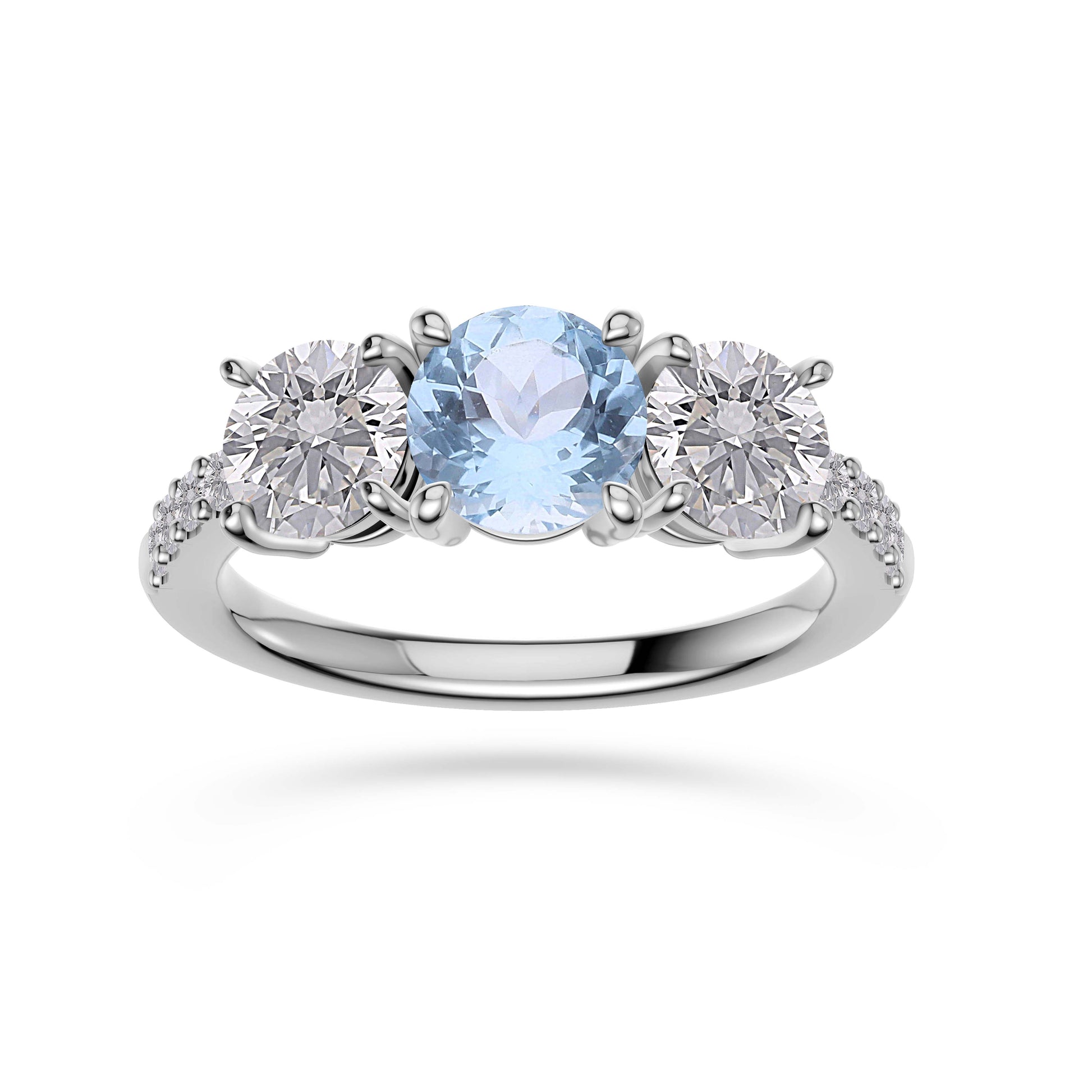 Aquamarine Luxe Three Stone Diamond Ring In 14K Gold