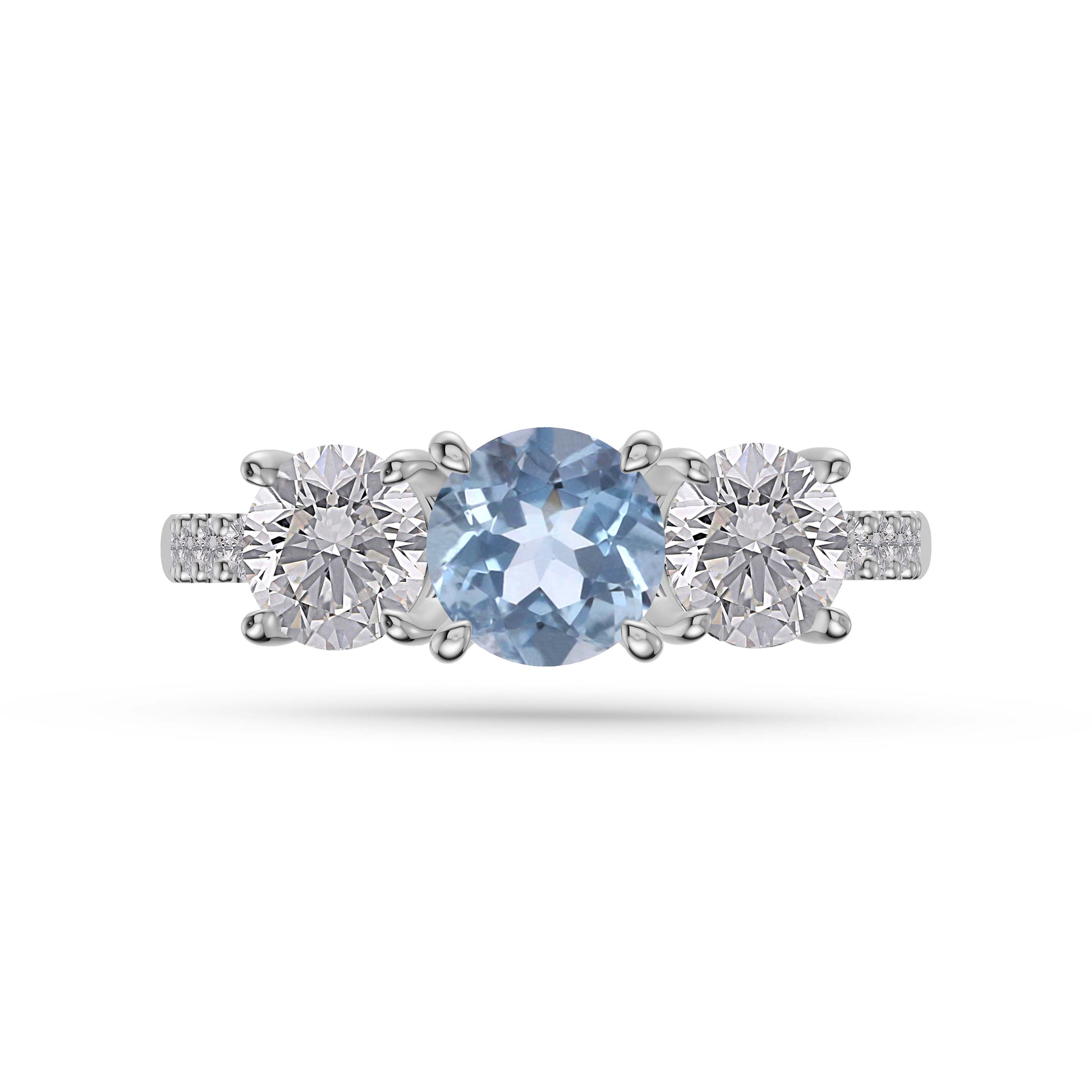 Aquamarine Luxe Three Stone Diamond Ring In 14K Gold