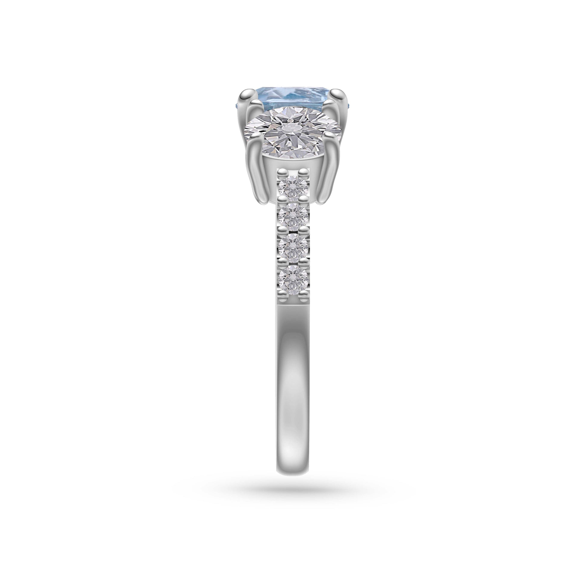 Aquamarine Luxe Three Stone Diamond Ring In 14K Gold