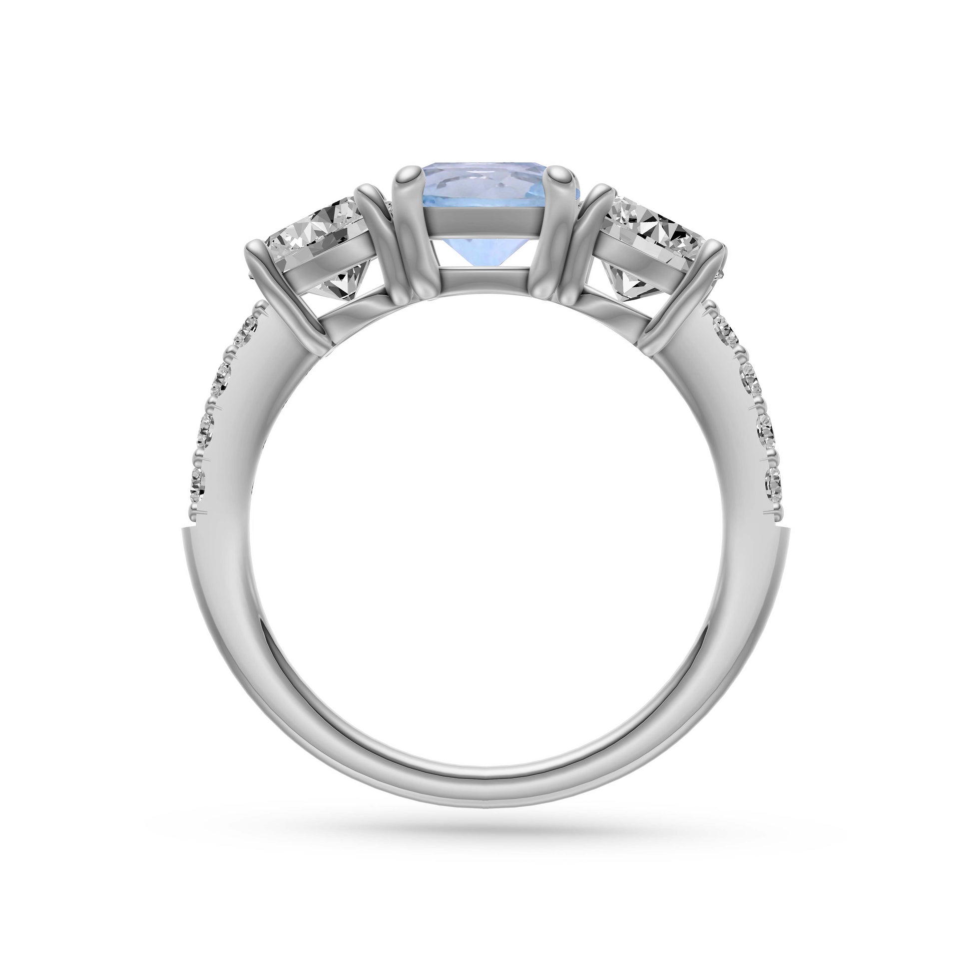 Aquamarine Luxe Three Stone Diamond Ring In 14K Gold