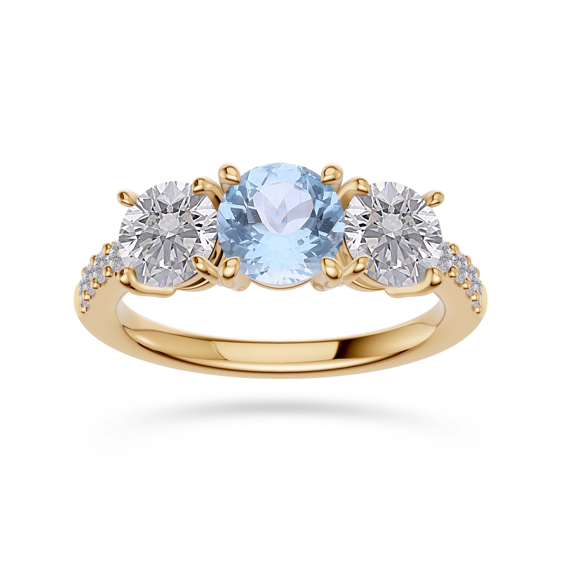 Aquamarine Luxe Three Stone Diamond Ring In 14K Gold