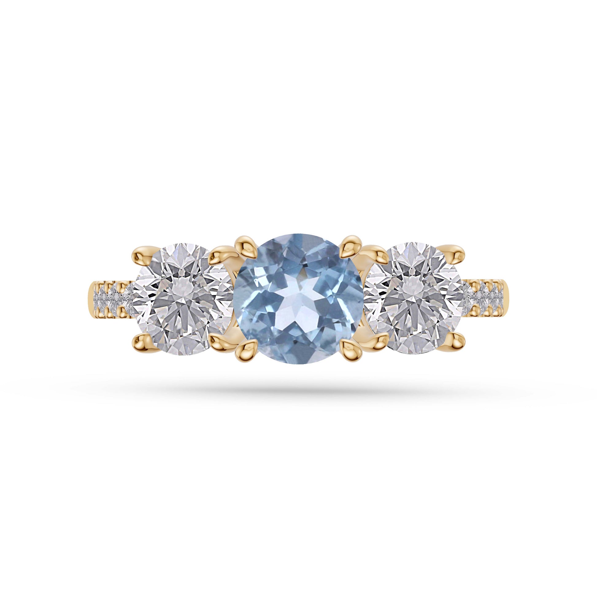 Aquamarine Luxe Three Stone Diamond Ring In 14K Gold