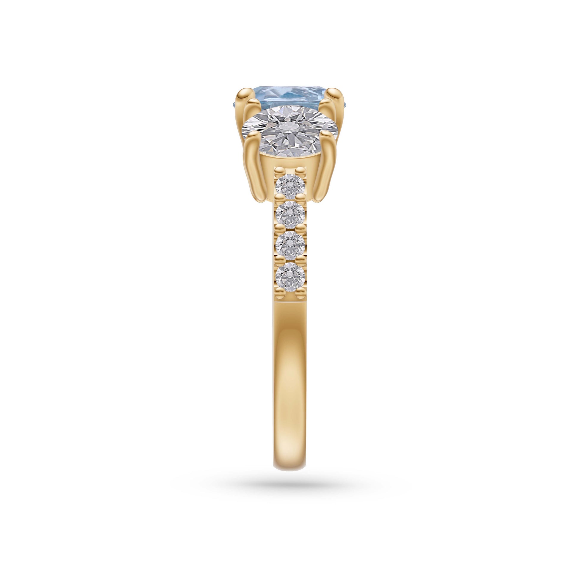 Aquamarine Luxe Three Stone Diamond Ring In 14K Gold