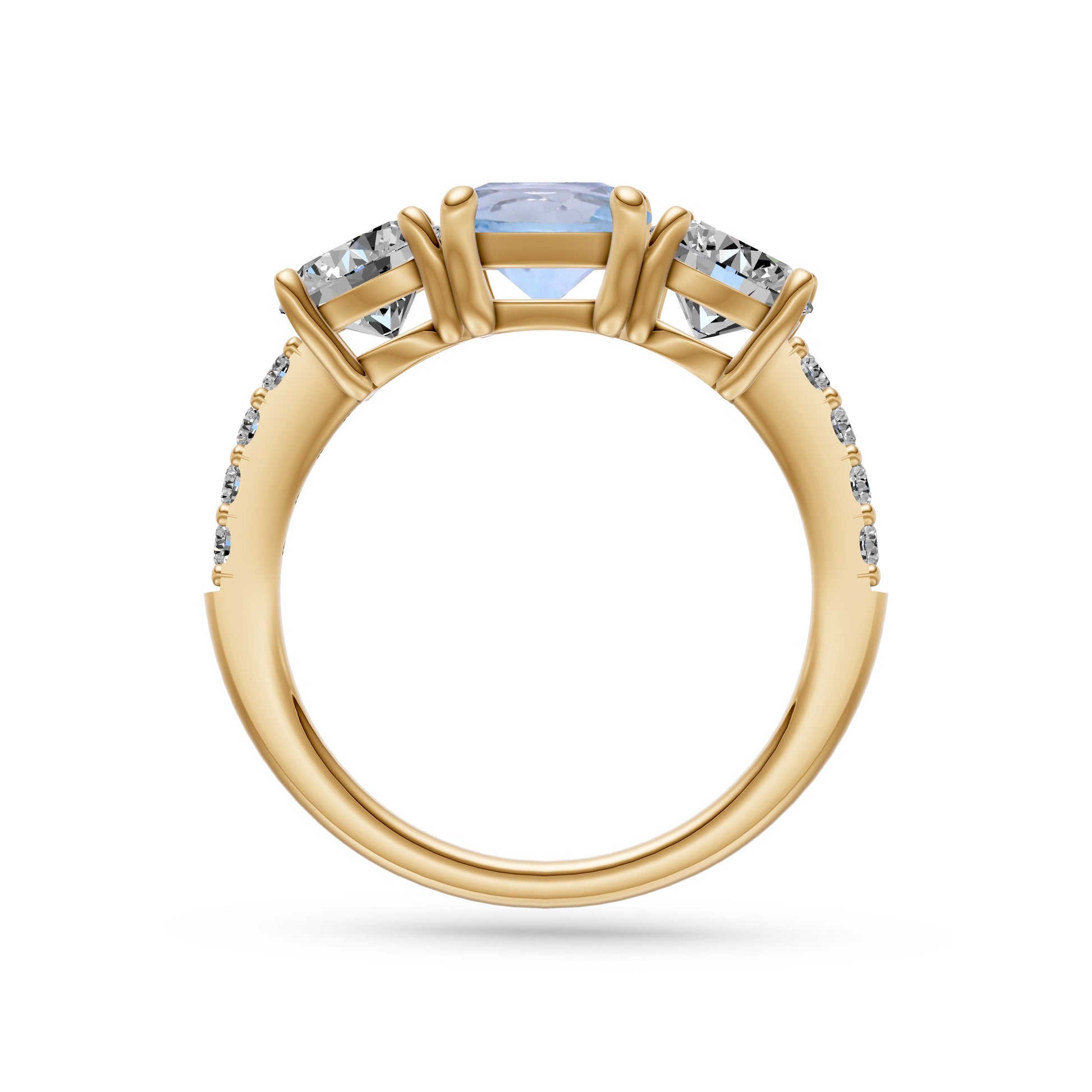 Aquamarine Luxe Three Stone Diamond Ring In 14K Gold