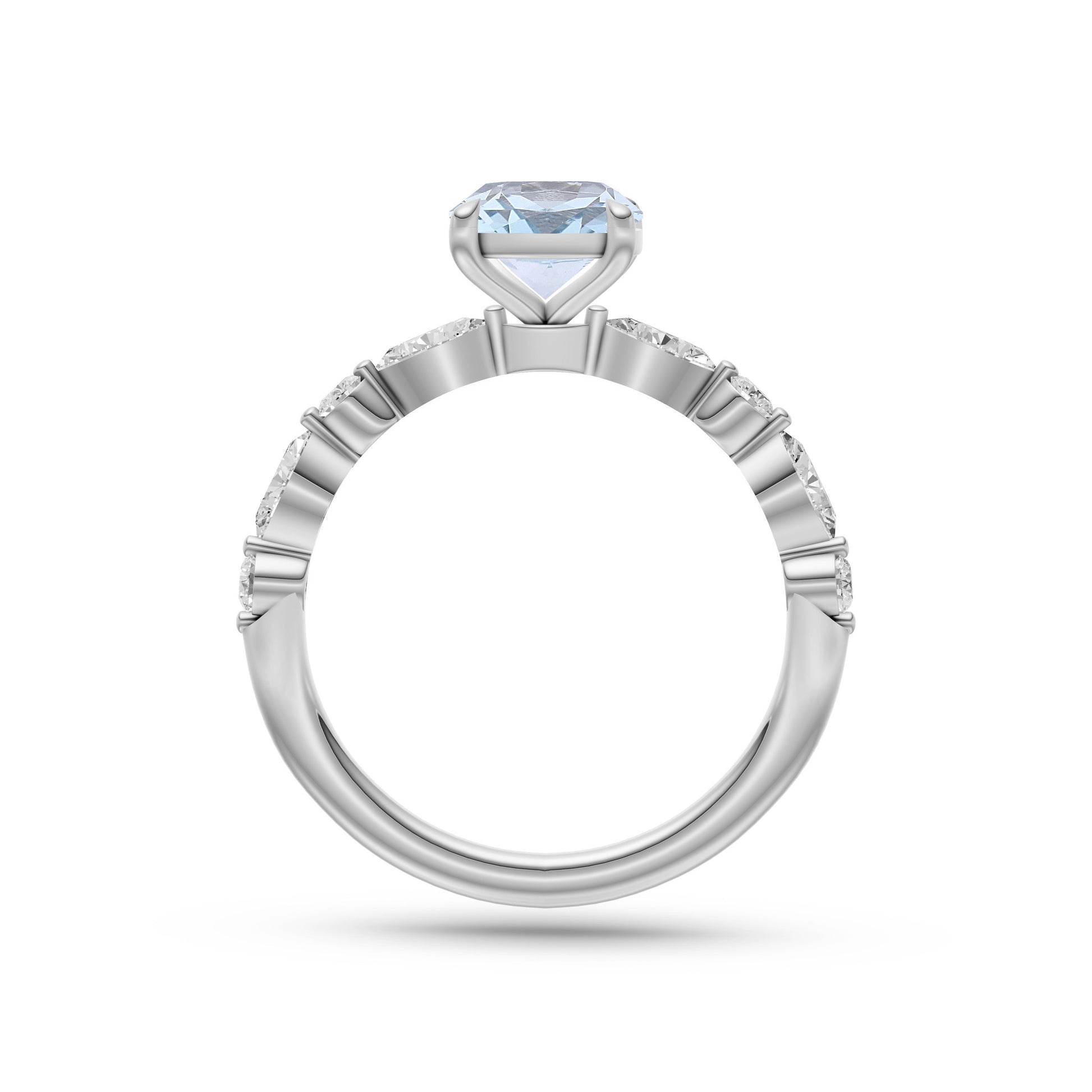 Aquamarine Oval Shaped Gemstone Diamond Ring In 14K Gold