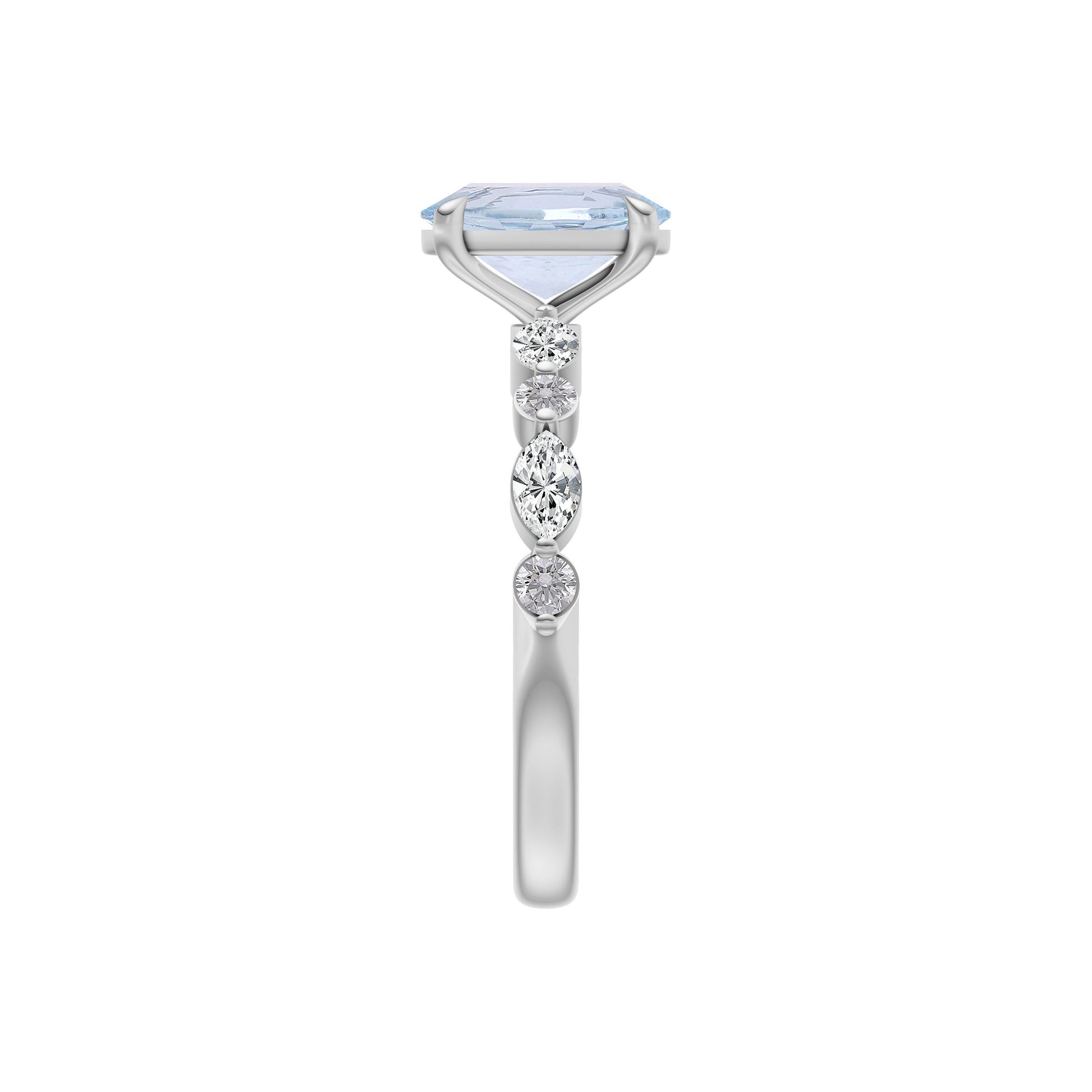 Aquamarine Oval Shaped Gemstone Diamond Ring In 14K Gold