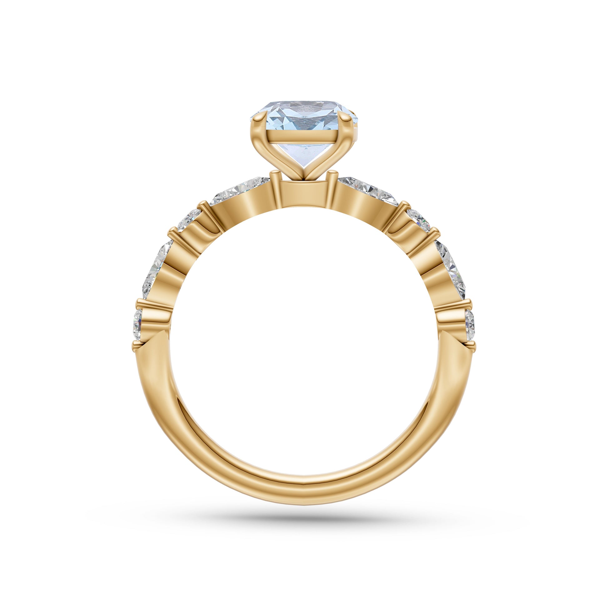 Aquamarine Oval Shaped Gemstone Diamond Ring In 14K Gold