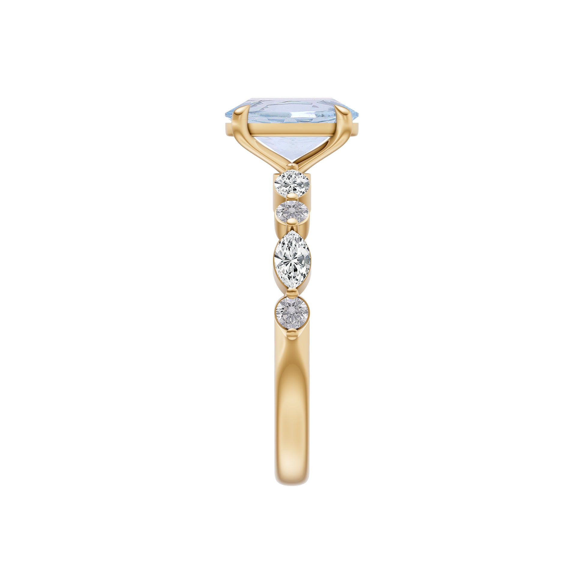 Aquamarine Oval Shaped Gemstone Diamond Ring In 14K Gold