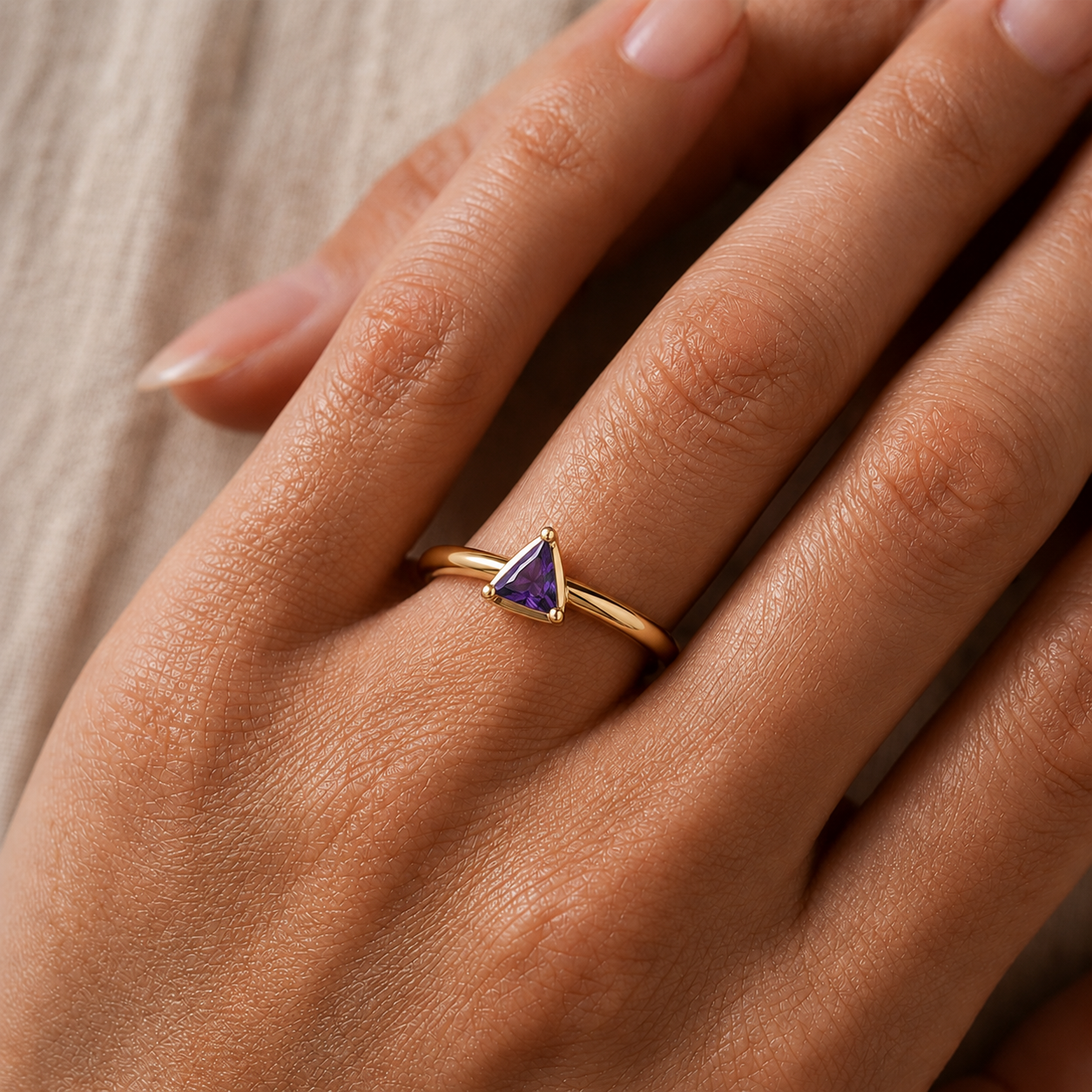 Asteria Trillion Amethyst Ring In 14K Gold