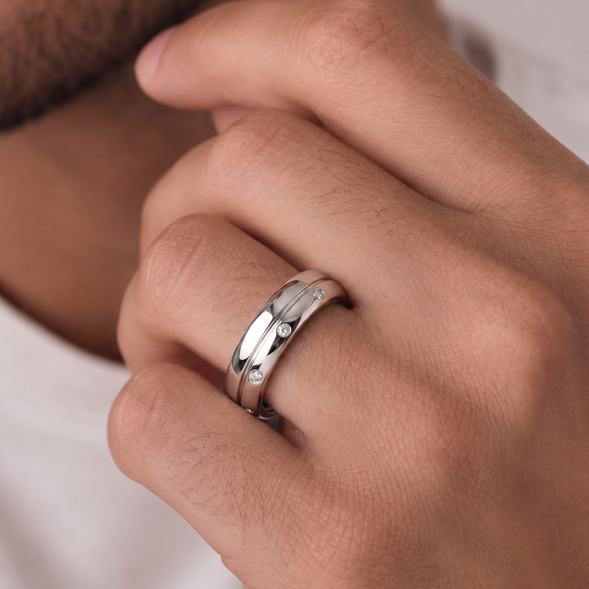 Atlas Diamond Studded Band In Sterling Silver
