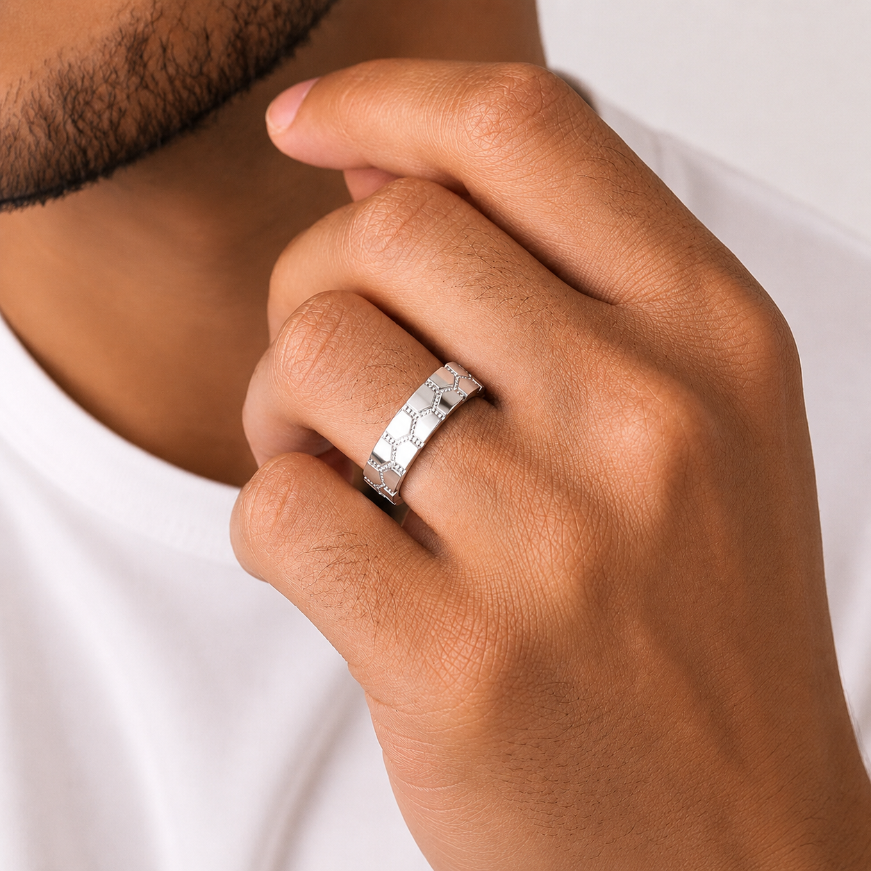 Atlas Honeycomb Diamond Ring in Sterling Silver