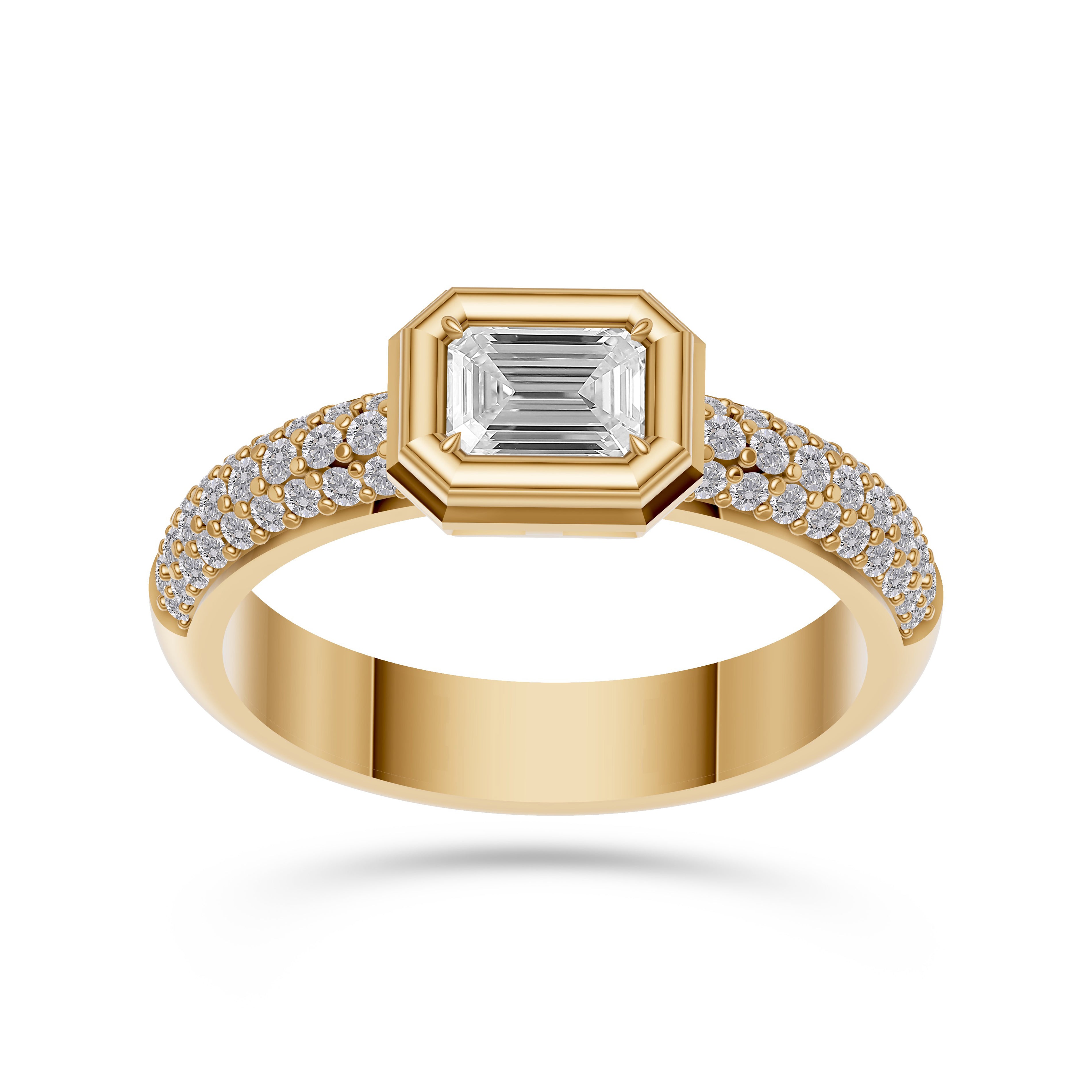 Aurelius Emerald Cut Diamond Bezel Ring in 14K Gold