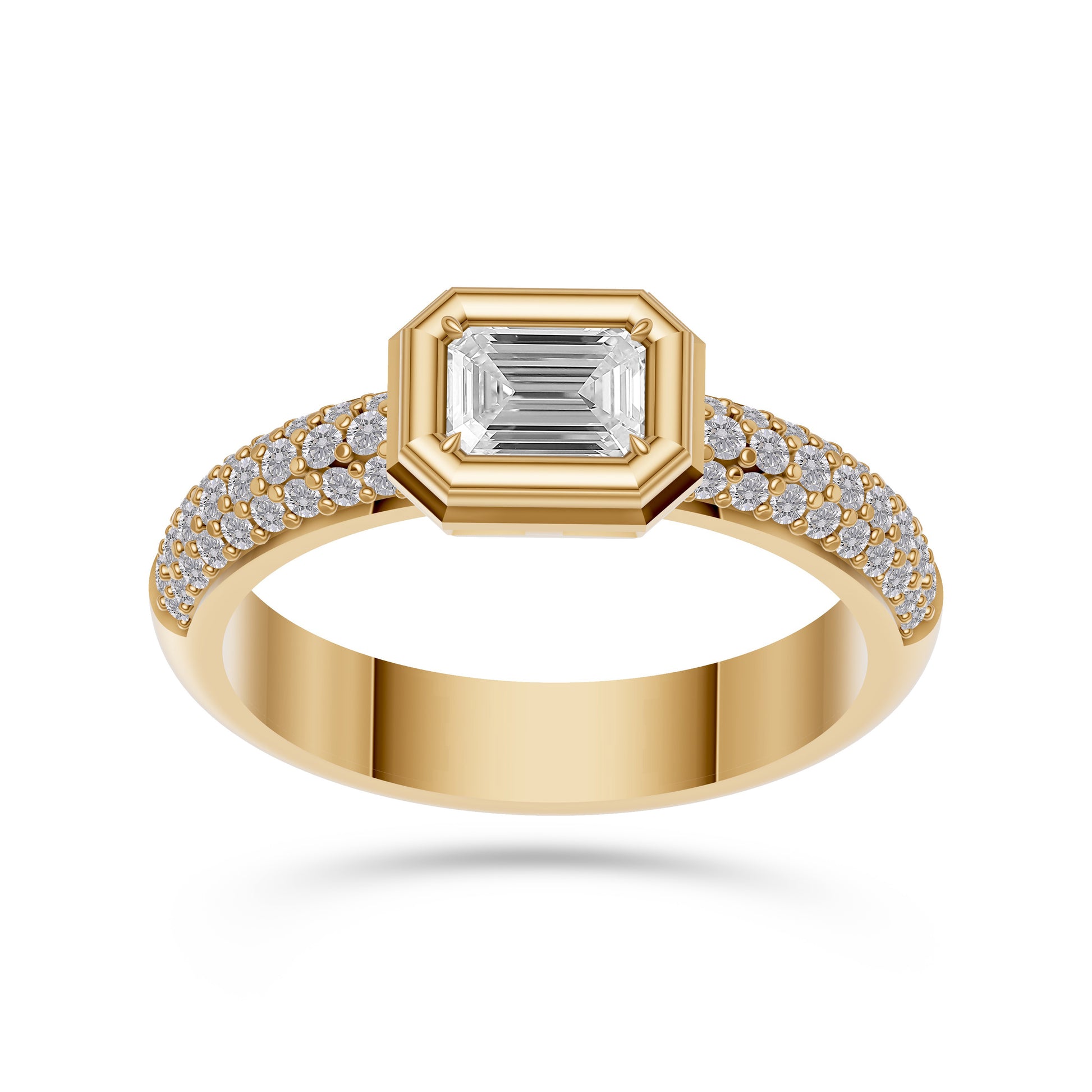Aurelius Emerald Cut Diamond Bezel Ring in 14K Gold