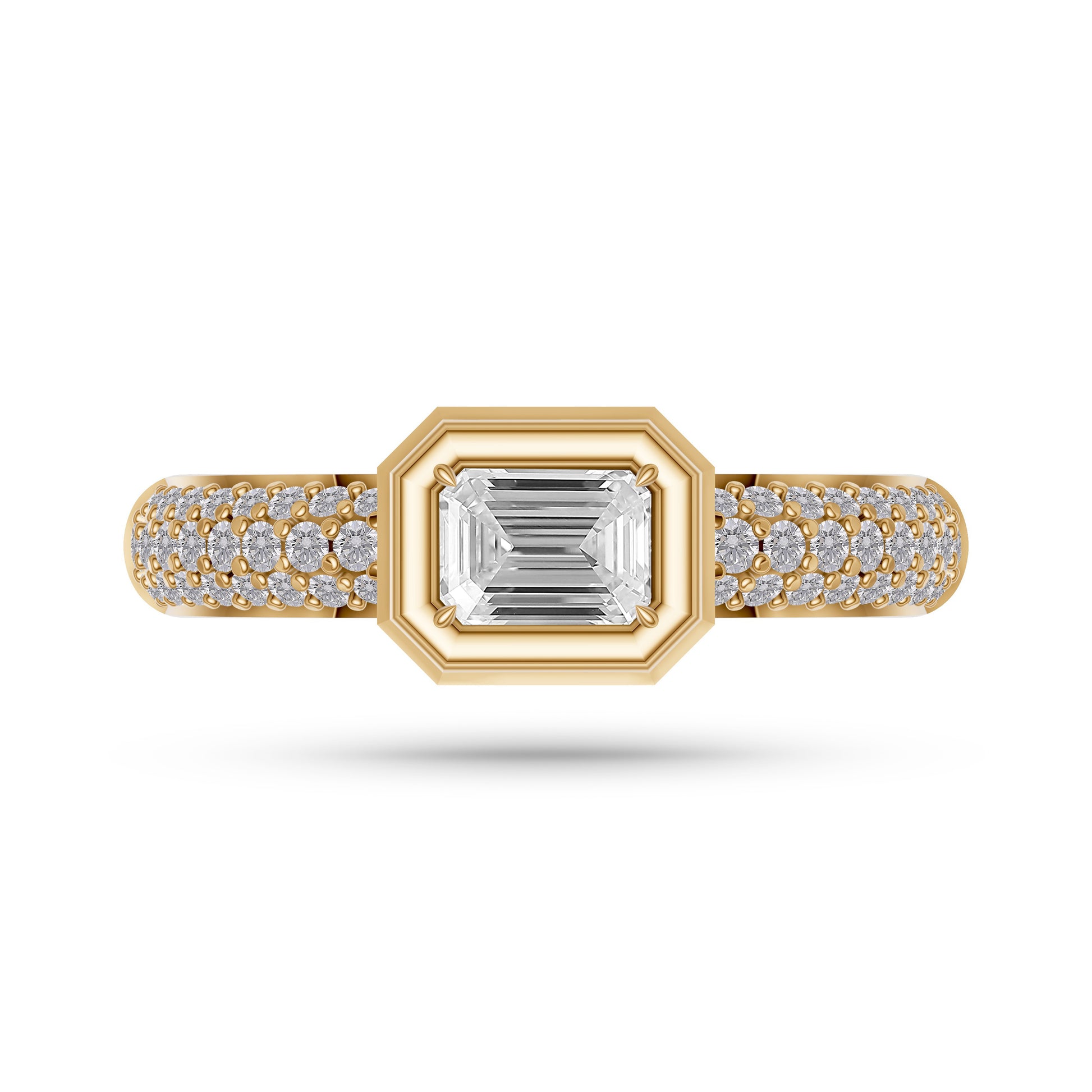 Aurelius Emerald Cut Diamond Bezel Ring in 14K Gold