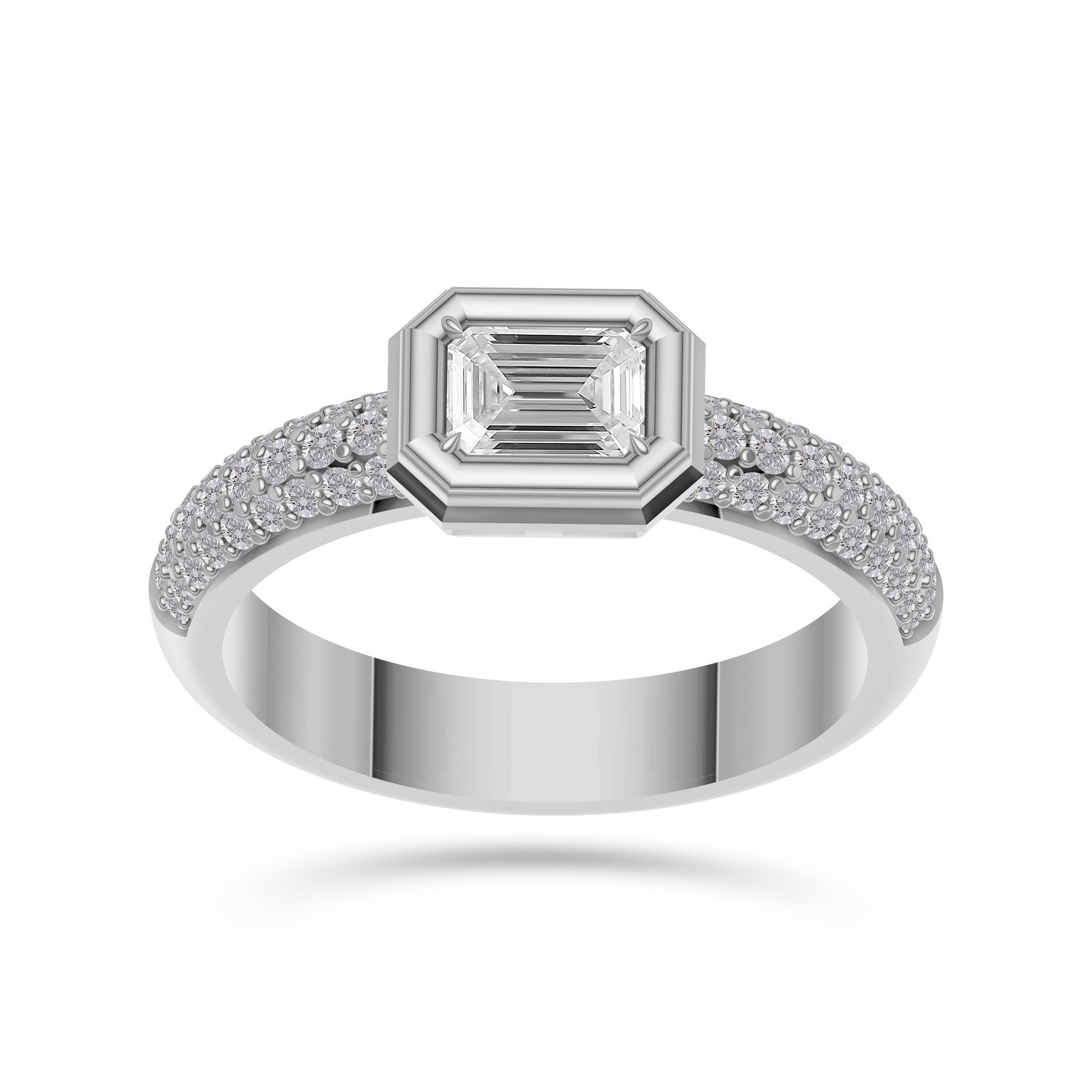 Aurelius Emerald Cut Diamond Bezel Ring in 14K Gold