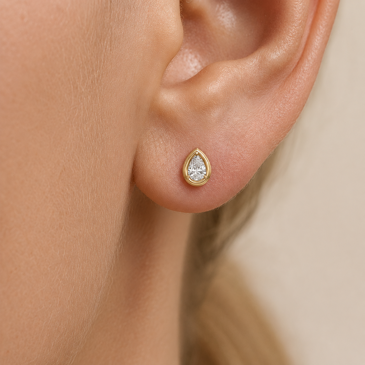 Aurelle Diamond Pear Stud Earrings in 14K Gold