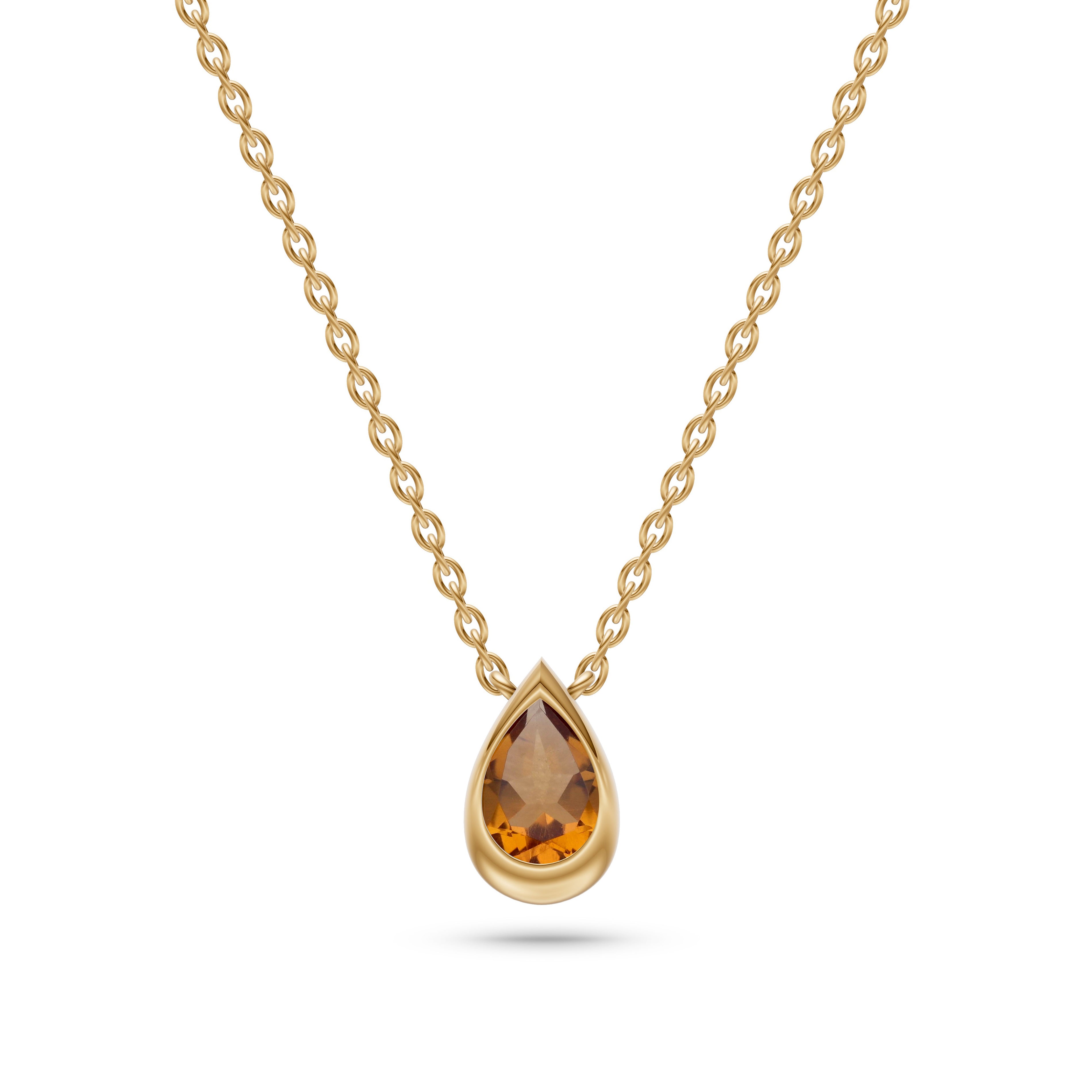 Aurora Pear Citrine Bezel Pendant in 14K White Gold