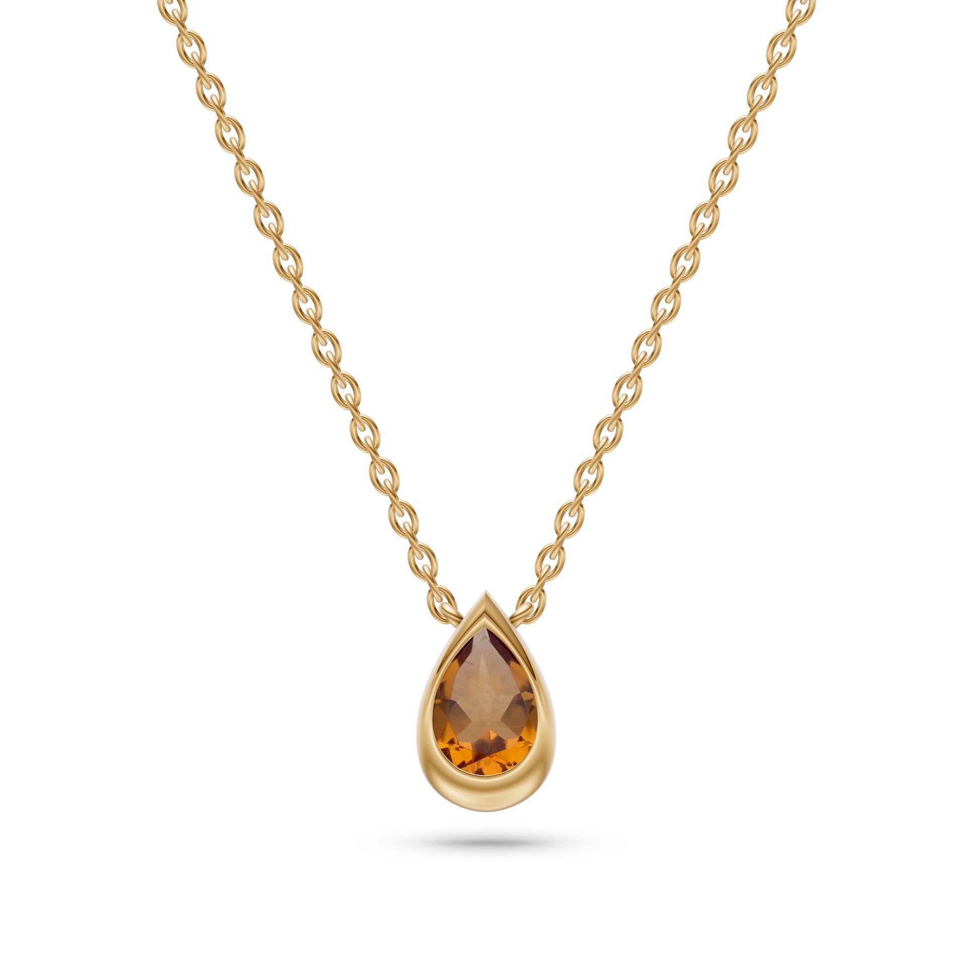 Aurora Pear Citrine Bezel Pendant in 14K White Gold