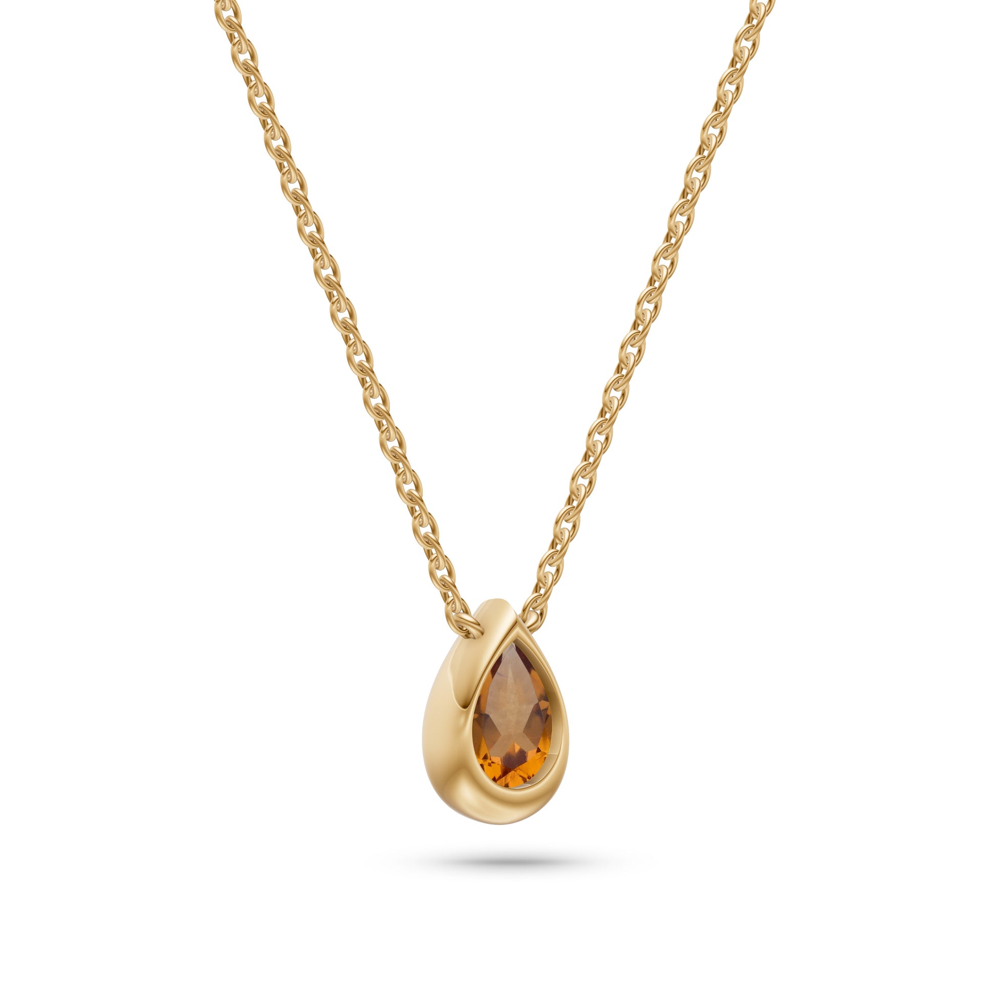 Aurora Pear Citrine Bezel Pendant in 14K White Gold