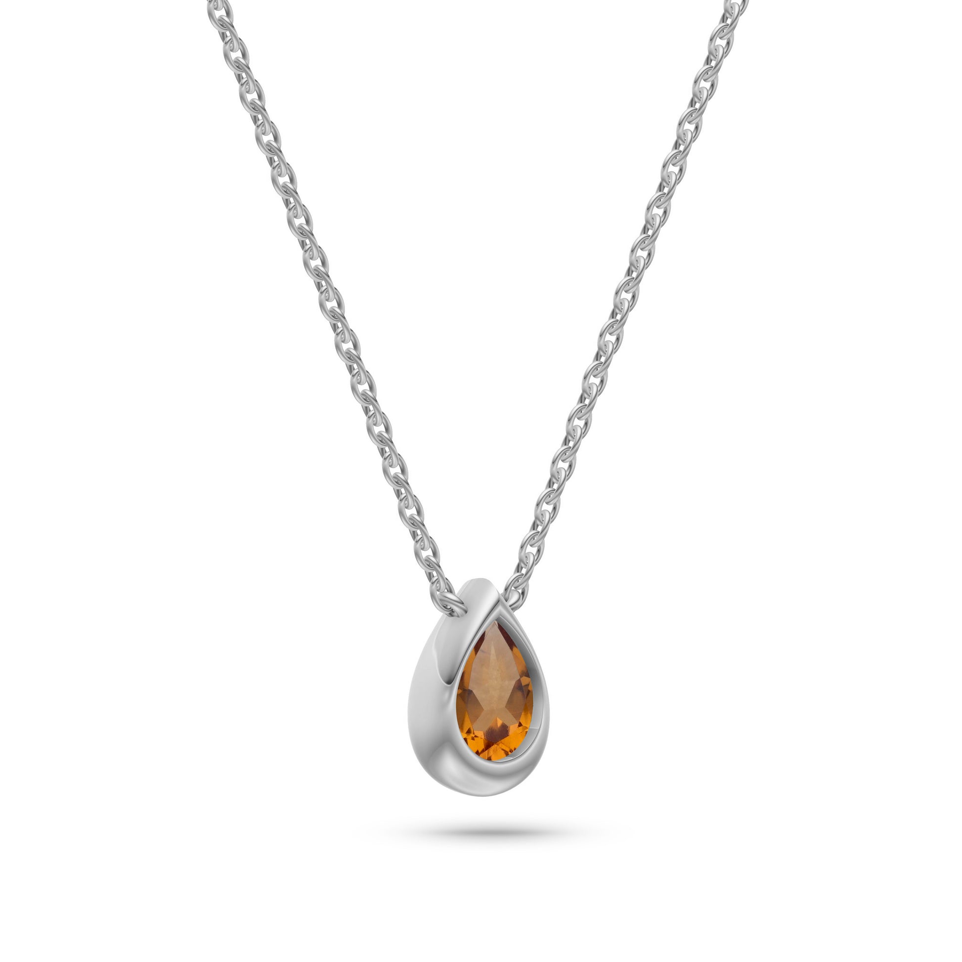 Aurora Pear Citrine Bezel Pendant in 14K White Gold
