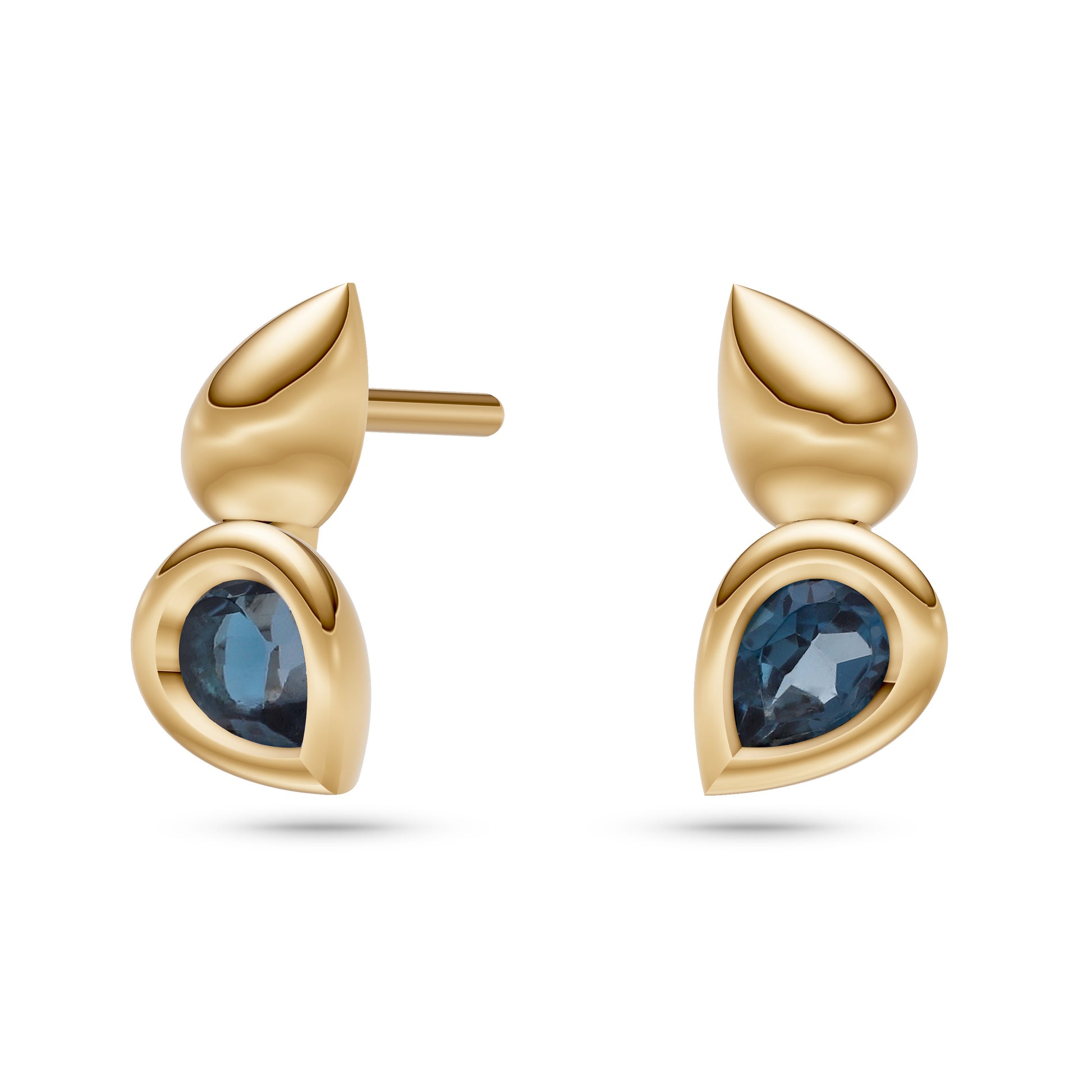 Aurora Pear London Blue Topaz Bezel Stud Earrings in 14K Gold