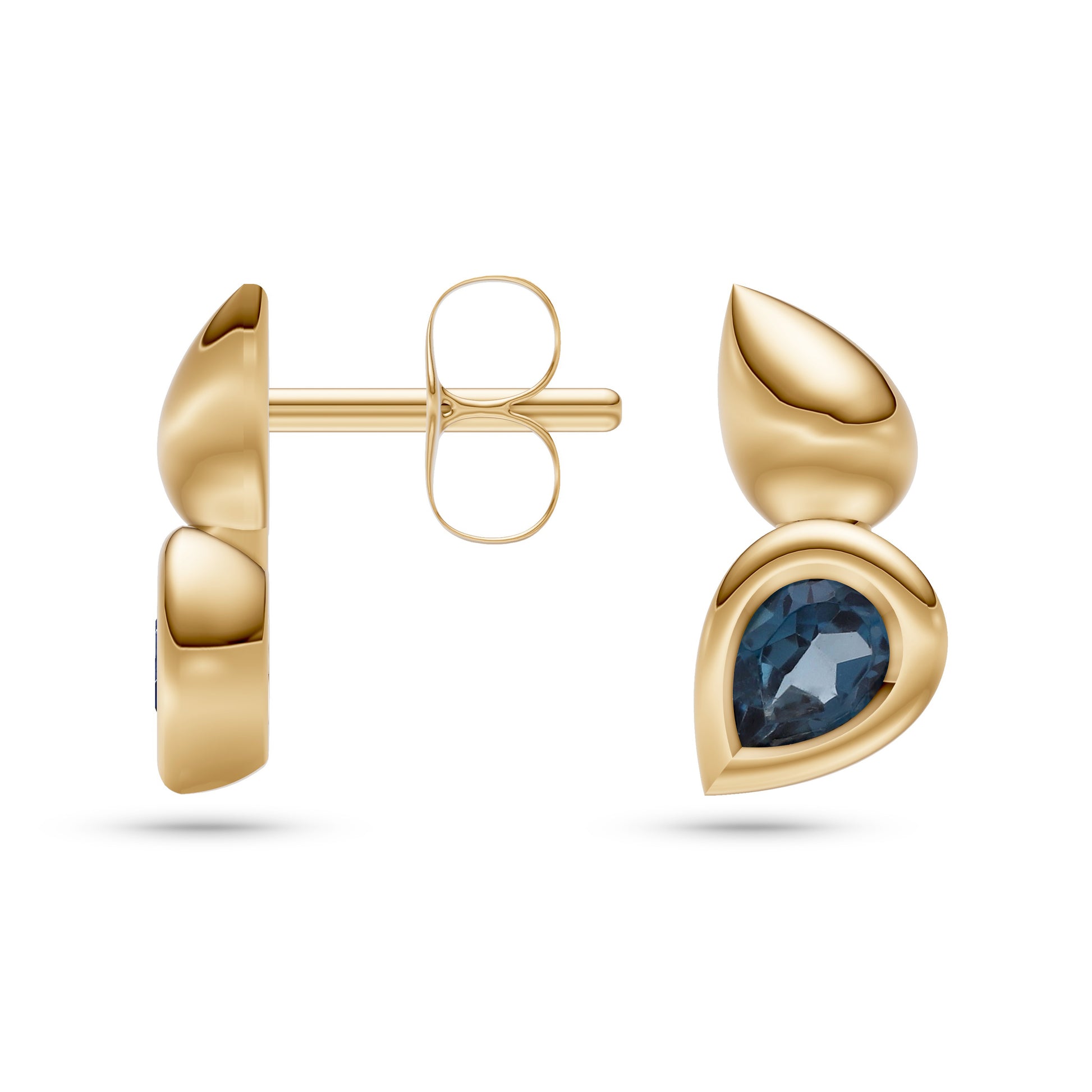 Aurora Pear London Blue Topaz Bezel Stud Earrings in 14K Gold