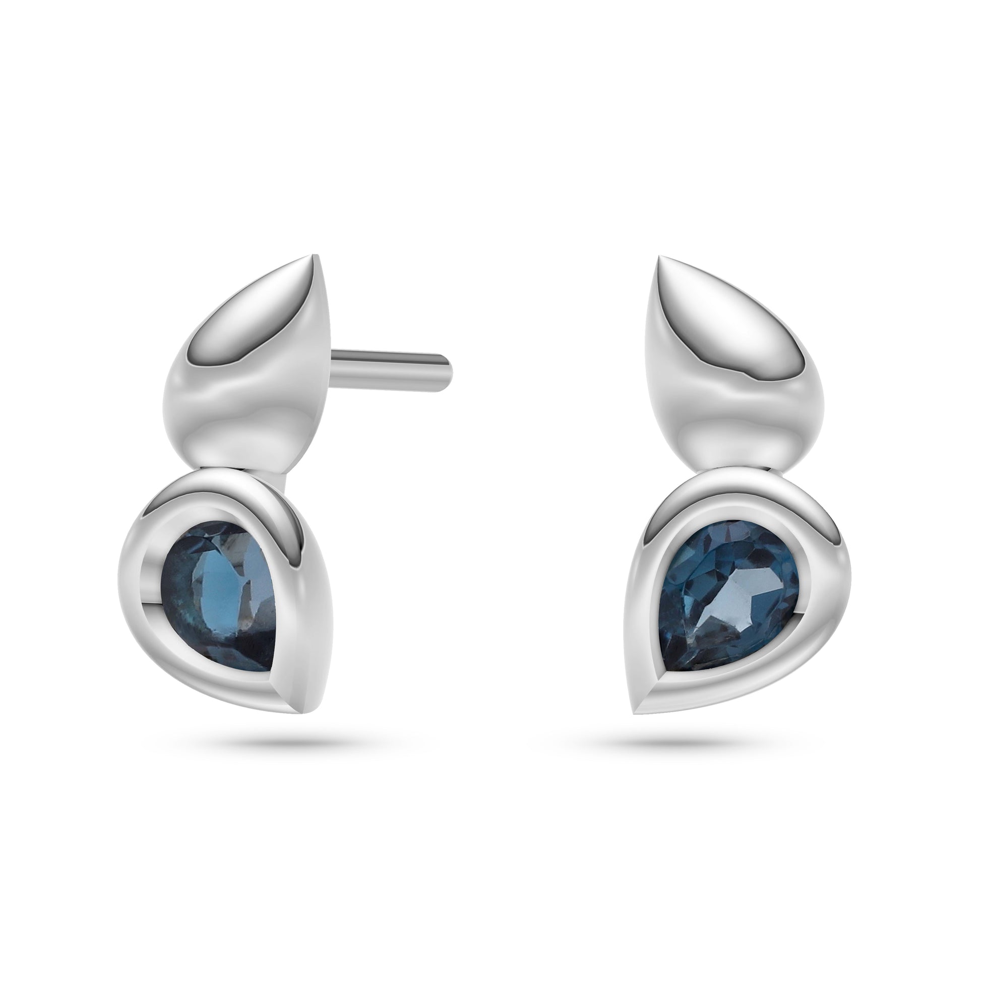 Aurora Pear London Blue Topaz Bezel Stud Earrings in 14K Gold