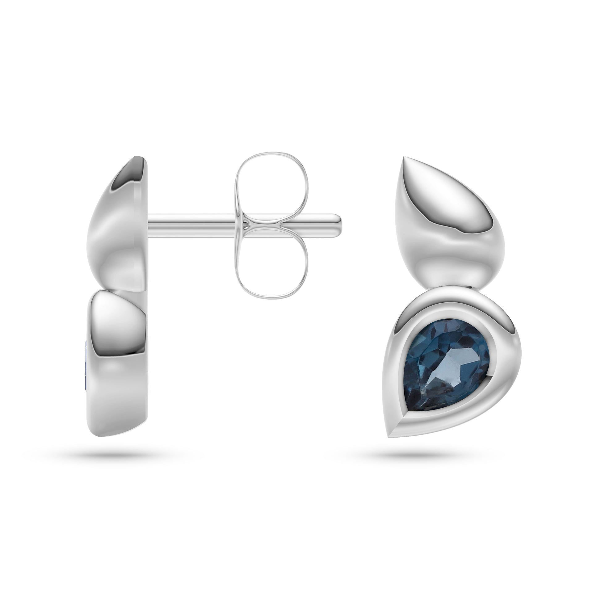 Aurora Pear London Blue Topaz Bezel Stud Earrings in 14K Gold