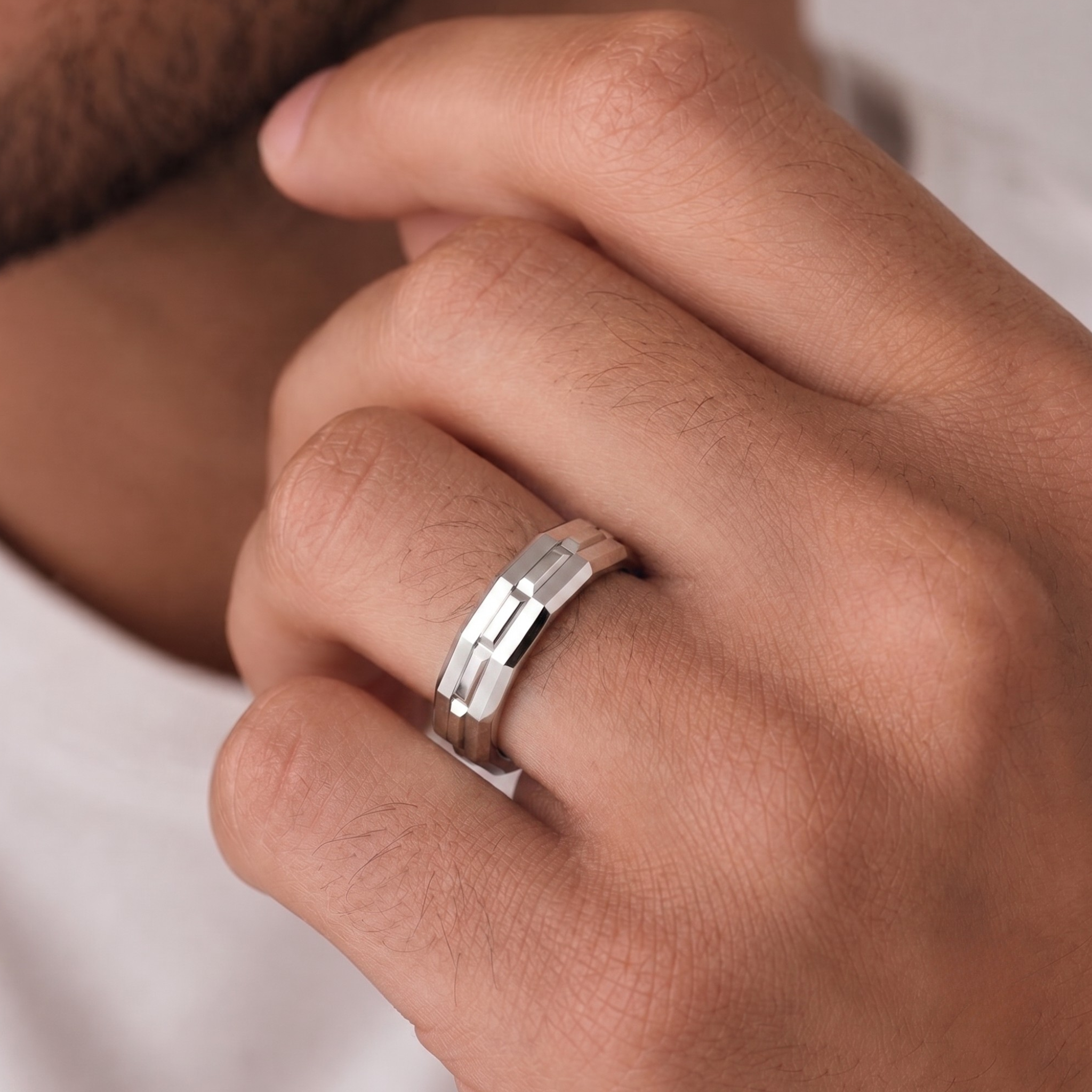 Axis Groove Men's Ring in Sterling Silver
