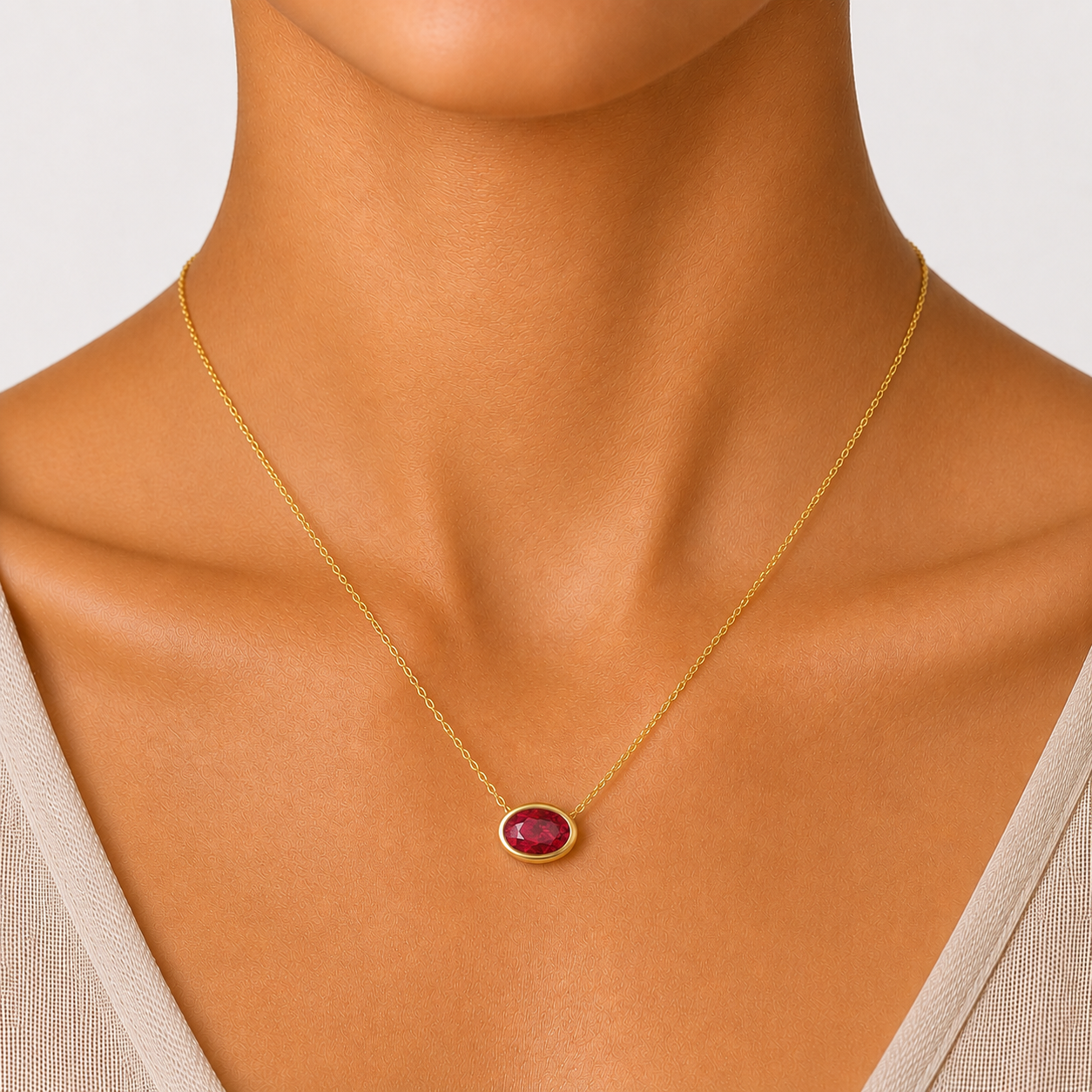 Azure Halo Ruby Bezel Pendant in 18K Gold