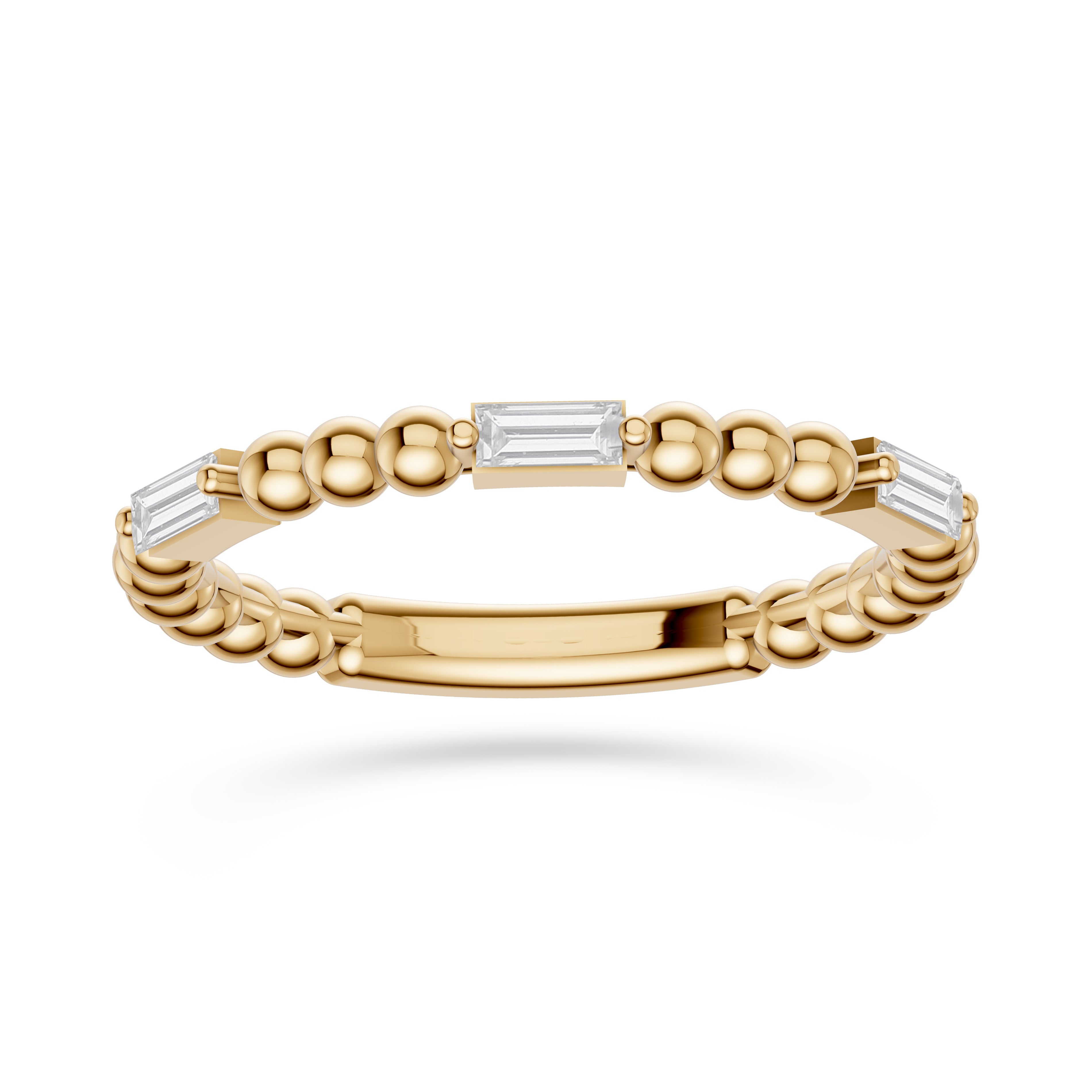 Baguette Diamond Beaded Ring in 14K Gold