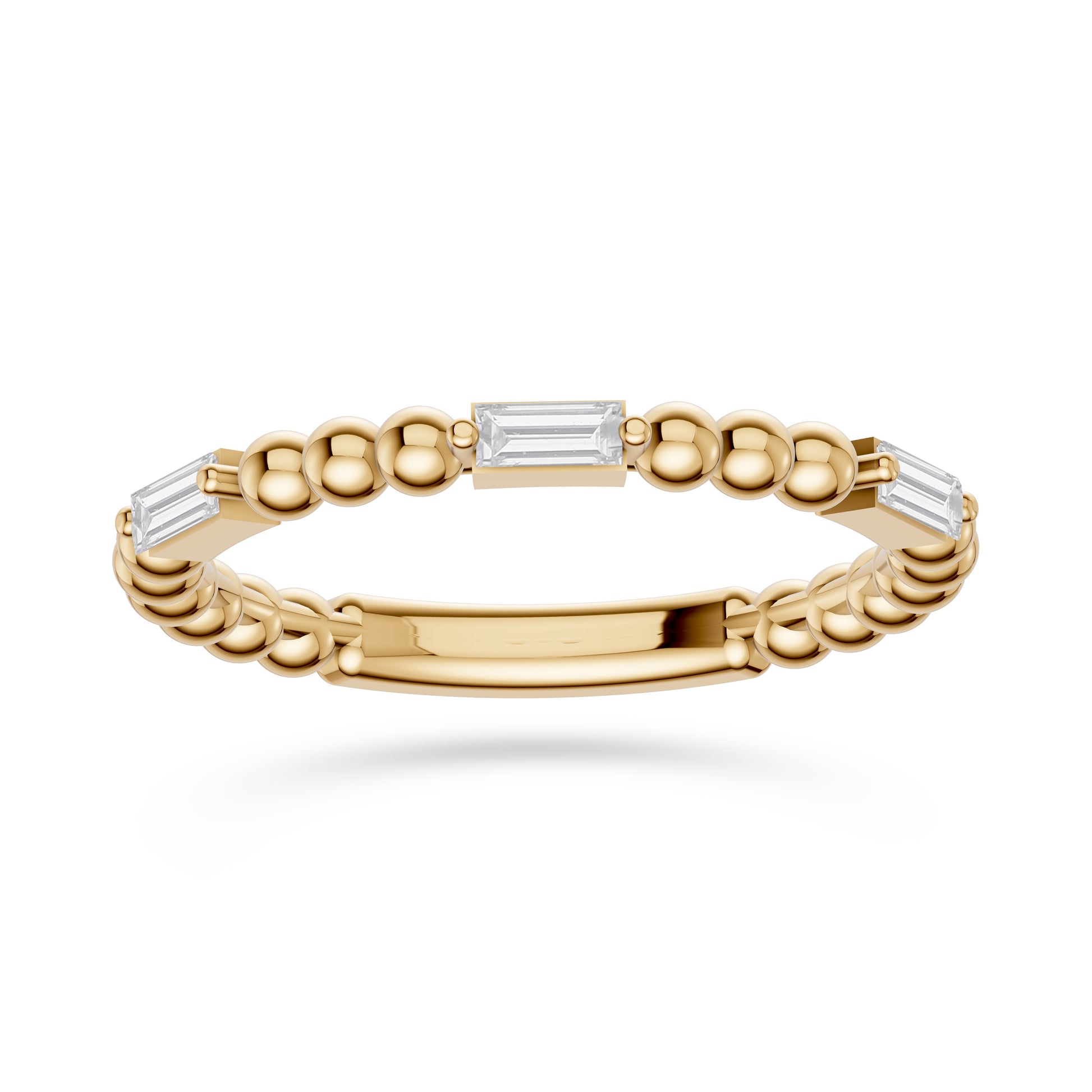 Baguette Diamond Beaded Ring in 14K Gold