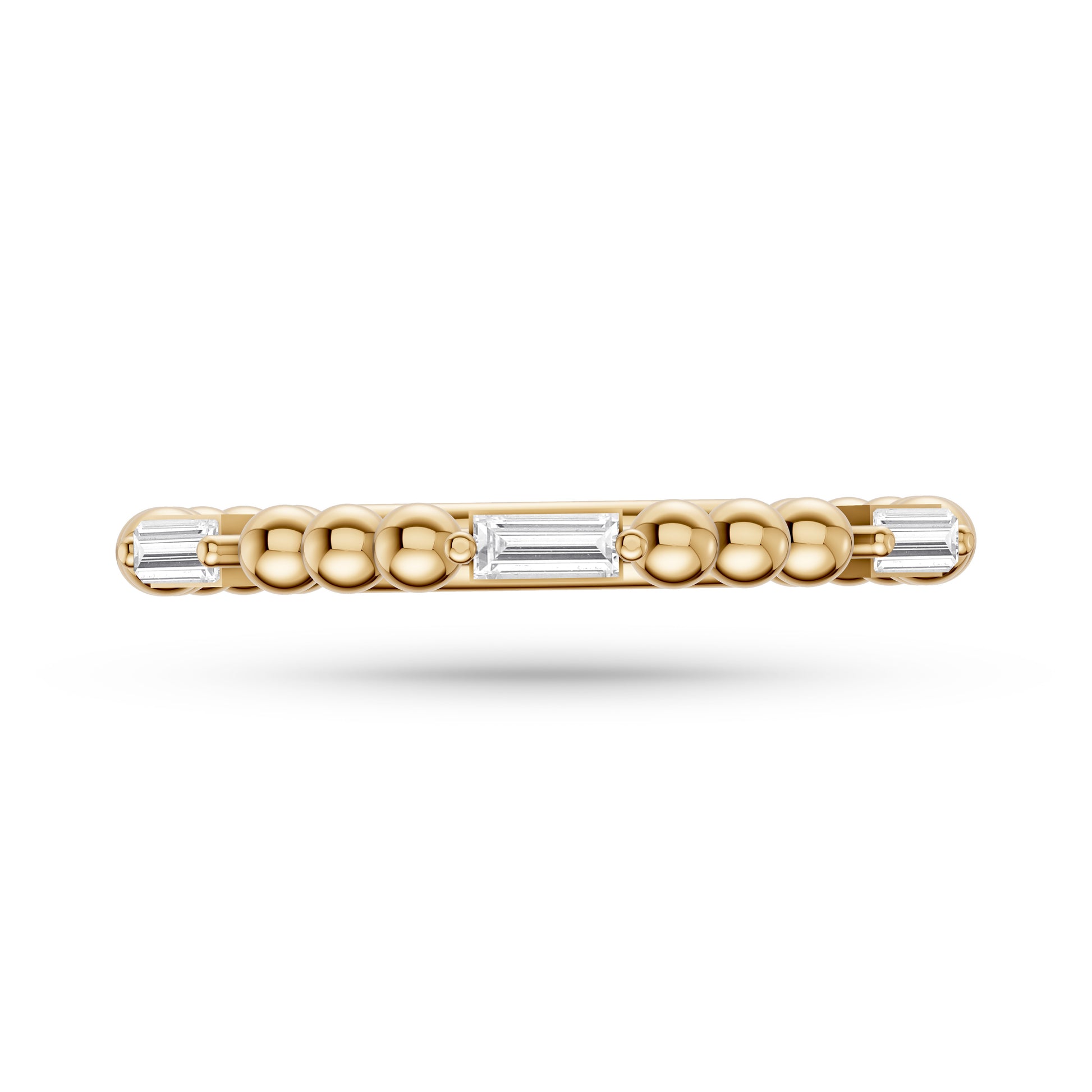 Baguette Diamond Beaded Ring in 14K Gold