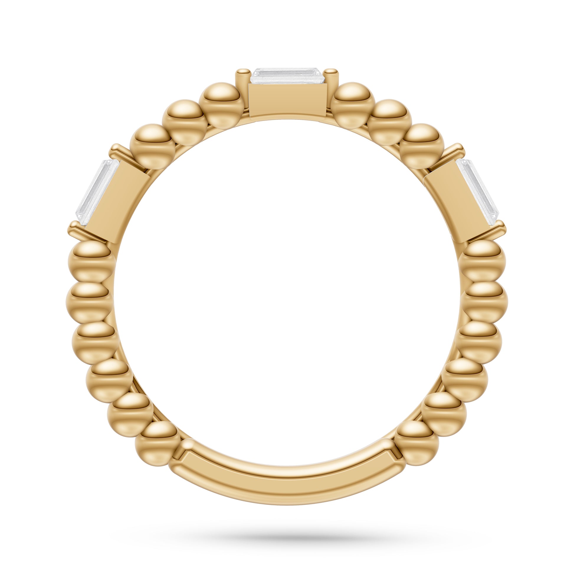 Baguette Diamond Beaded Ring in 14K Gold