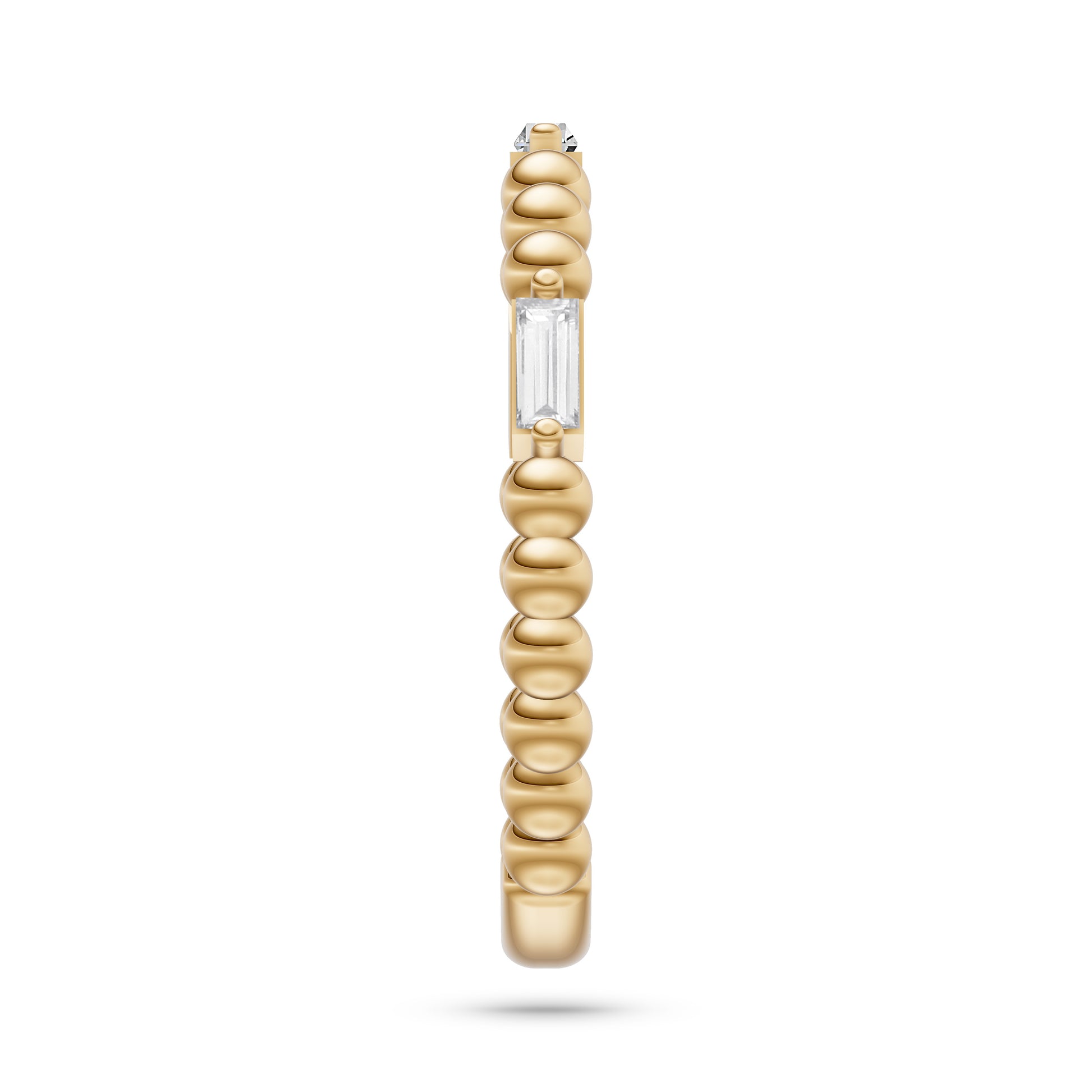 Baguette Diamond Beaded Ring in 14K Gold