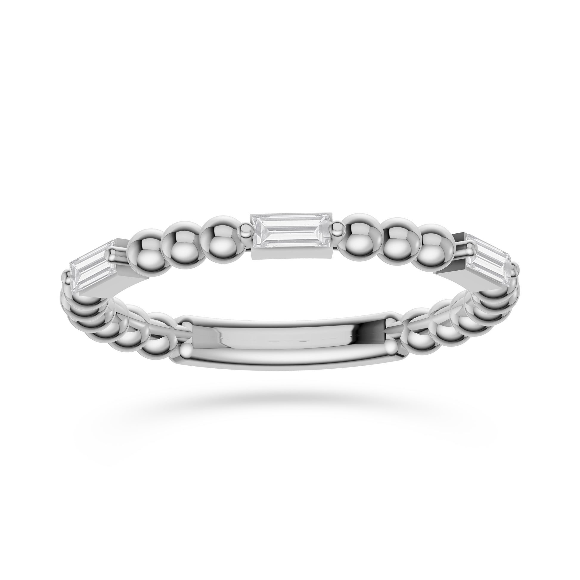 Baguette Diamond Beaded Ring in 14K Gold